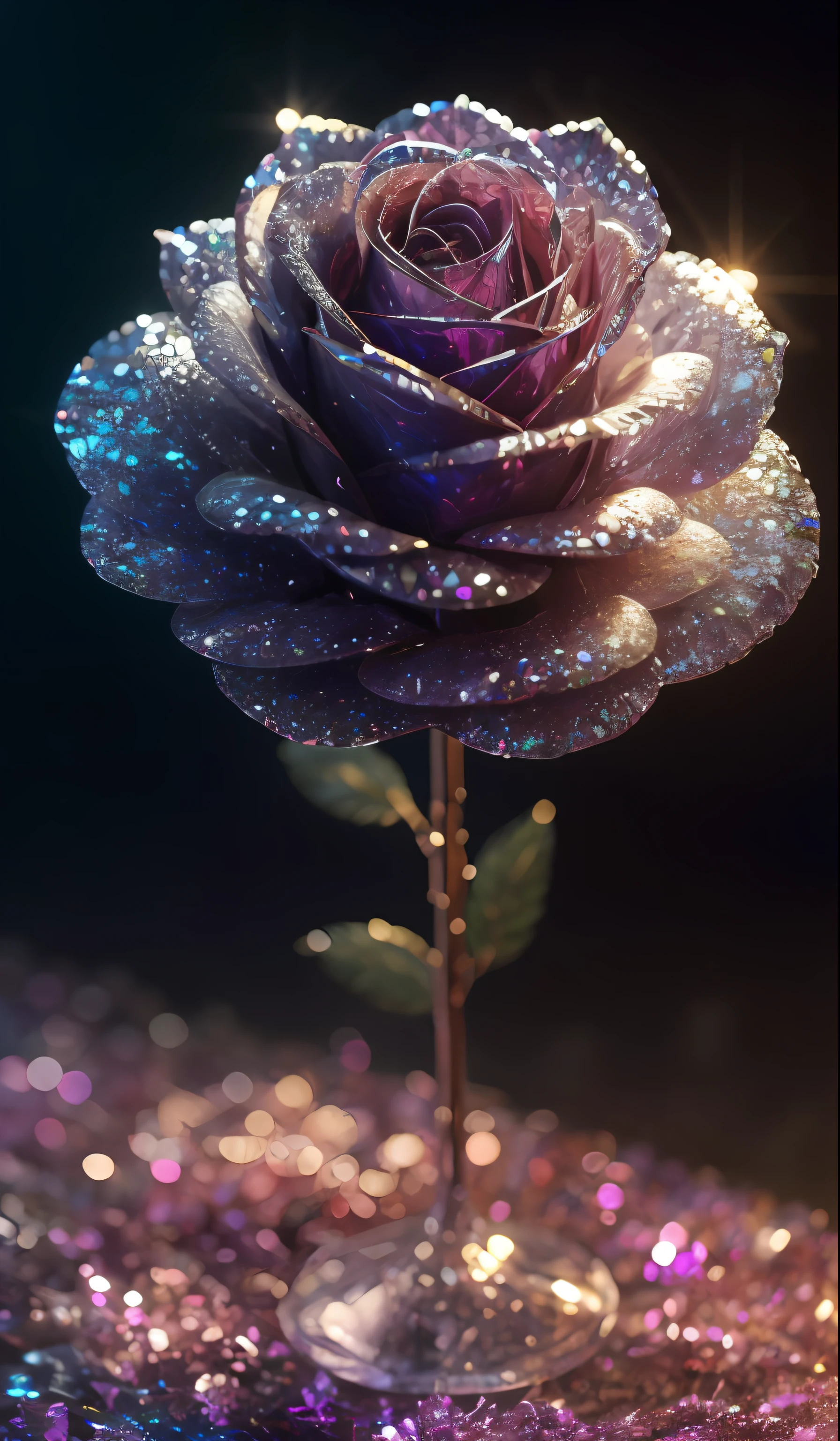 Crystal rose， fanciful, galaxias, cleanness, glittery, glittery, Splendor, Colorful, Amazing photography, dramatic  lighting, photo-realism, ultra - detailed, 4K, depth of fields, A high resolution