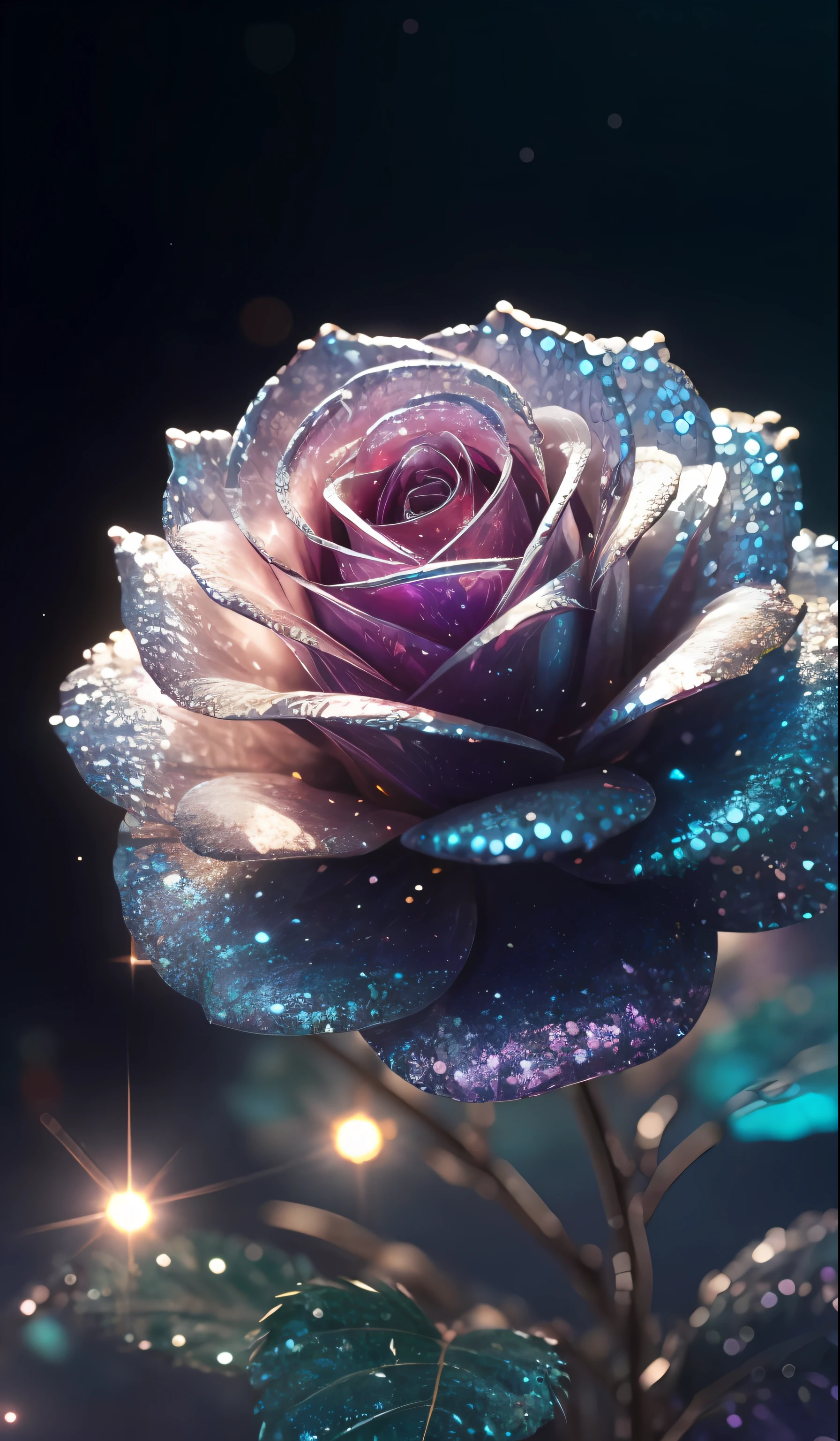 Crystal rose， fanciful, galaxias, cleanness, glittery, glittery, Splendor, Colorful, Amazing photography, dramatic  lighting, photo-realism, ultra - detailed, 4K, depth of fields, A high resolution