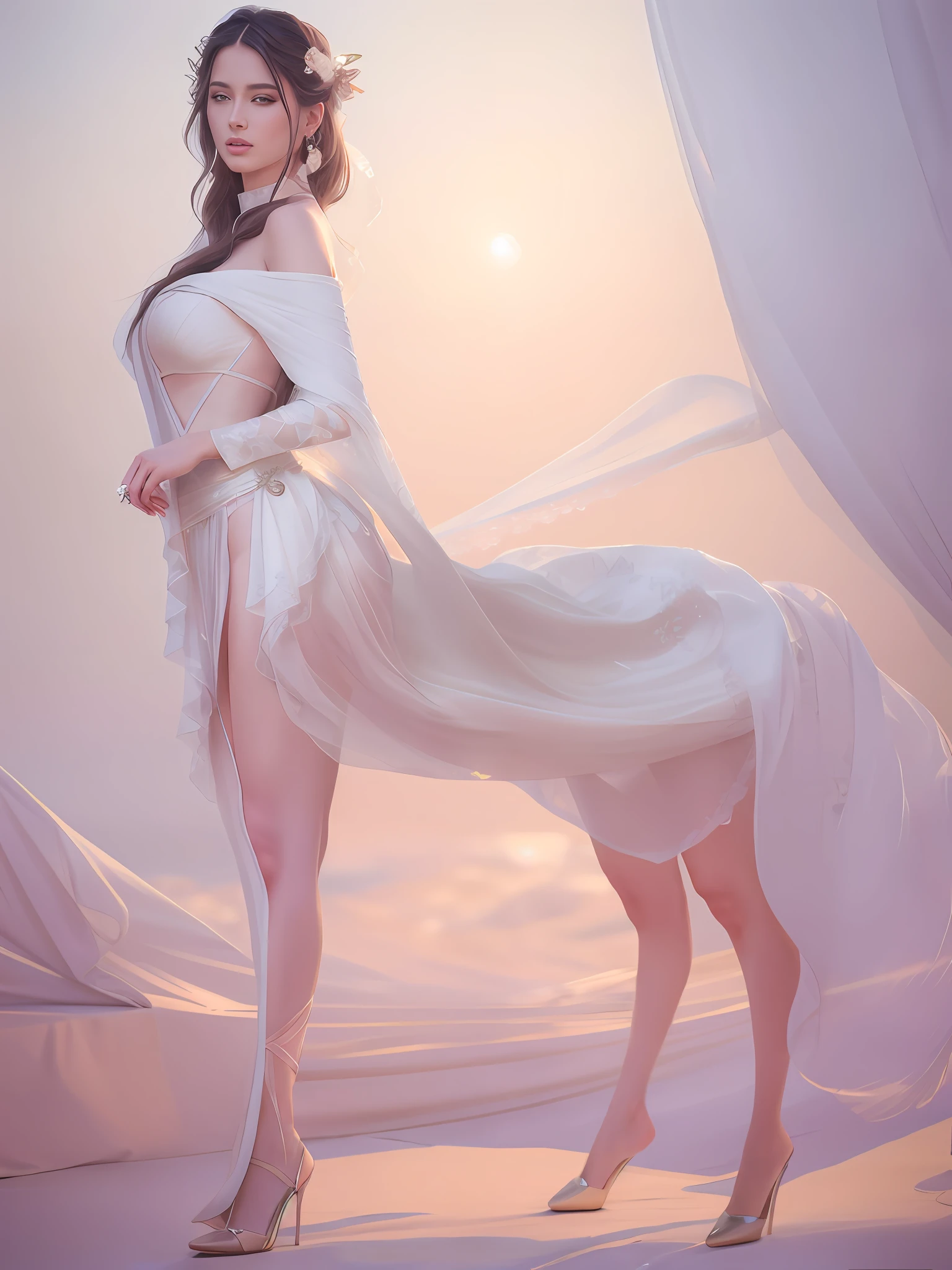 A hyper realistic ultra detailed photograph of a beautiful female supermodel walking down a runway at a Fashion Show, wearing a wedding dress, stunningly beautiful young woman in very high slit rich material wedding dress, spotlight, detailed symmetric beautiful hazel eyes, haute couture, delicate and beautiful face, trending on cg society, official valentino editorial, moonlight, medium symmetry, behance contest winner, portrait featured on unsplash, stylized digital art, smooth, ultra high definition, 8k, unreal engine 5, ultra sharp focus, award-winning photograph, Canon EOS 5D Mark IV DSLR, f/8, ISO 100, 1/250 second, TanvirTamim, trending on artstation, by artgerm, h. r. giger and beksinski, highly detailed, vibrant