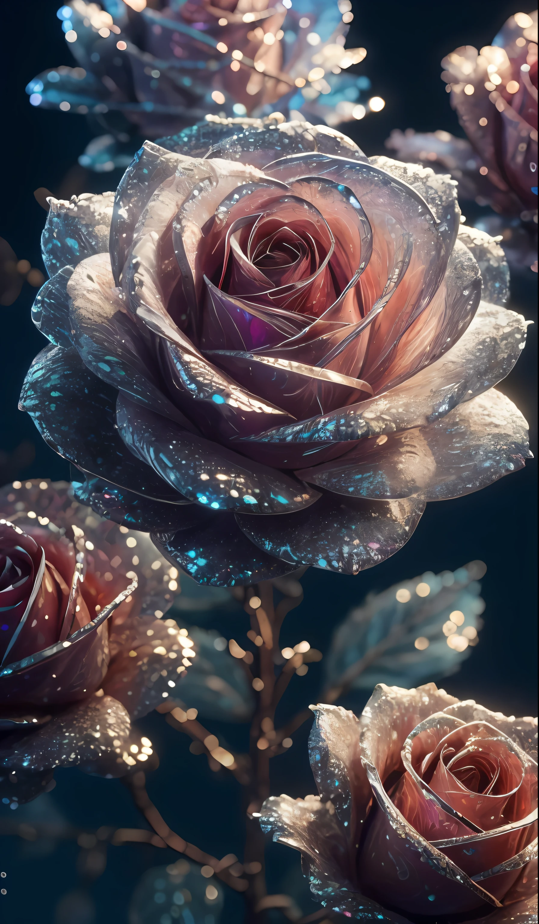 Crystal rose, fanciful, galaxias, cleanness, glittery, glittery, Splendor, Colorful, Amazing photography, dramatic lighting, photo-realism, ultra - detailed, 4K, depth of fields, A high resolution
