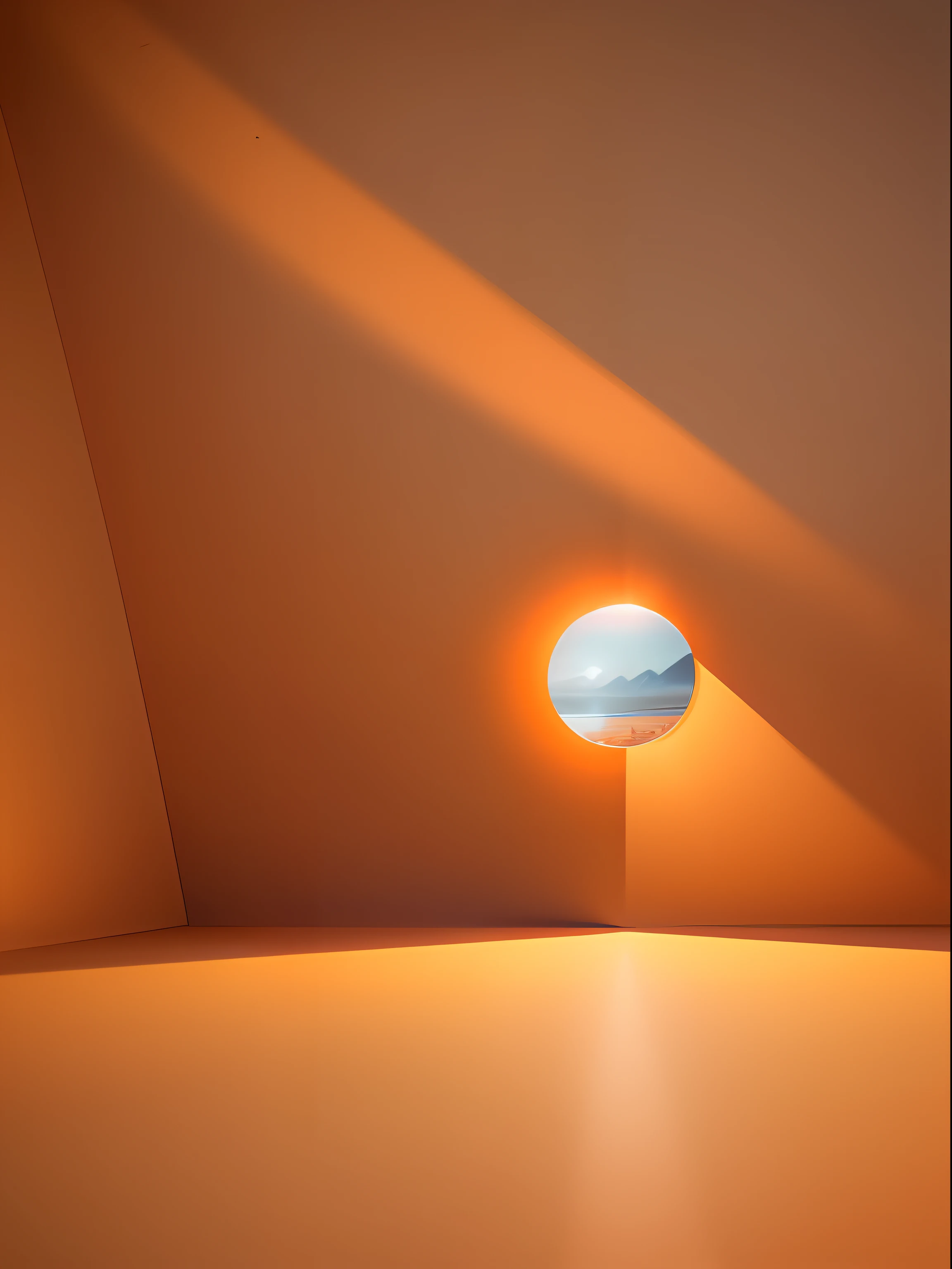 Minimalist space in orange,Soft light and shadow,Surreal 3D landscape, Fantastic picture,The art of Jomach,Low viewing angle,The background is clean,C4D, rendering by octane,Studio lighting,Hyper-detailed