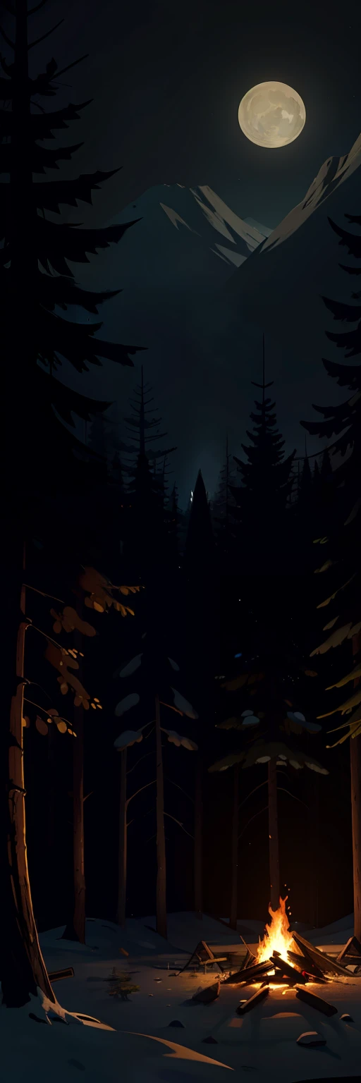 medieval sword, close to camp fire, dark forest, moon, night