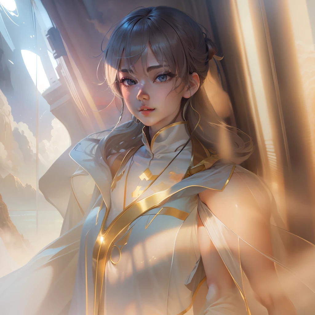 1个Giant Breast Girl,Calm expression,mesmerizing eyes,Straight hair,Flowing skirt,A calm posture,Porcelain-like skin,Subtle blush,Crystal Pendant BREAK Prime Time,(edge lit):1.2,a warm color palette,sunflare,soft shade,vivd colour,painterly effect,Fantastic atmosphere BREAK scenic lake,Far Mountain,Willow,Golden desert,Reflectors,Sunlit clouds,tranquil ambiance,Idyllic sunsets,ultra - detailed,offcial art,统一 8k 壁纸,zentangle,datura