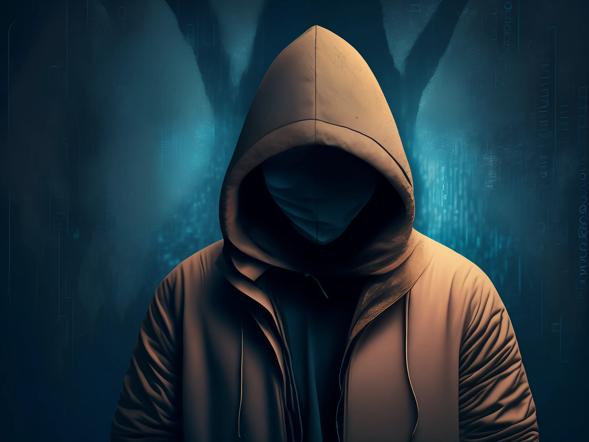 Hooded hacker that a man in a hooded jacket is surrounded by numbers and given in the background,sem mostrar o rosto,8k