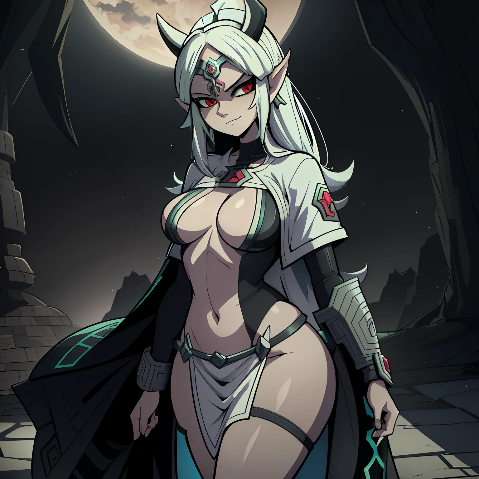 "Reimagined Midna as a female character from Twilight Princess, white small coat, dressed as a nurse in white clothing, exuding beauty and sexiness in a super pretty anime style."