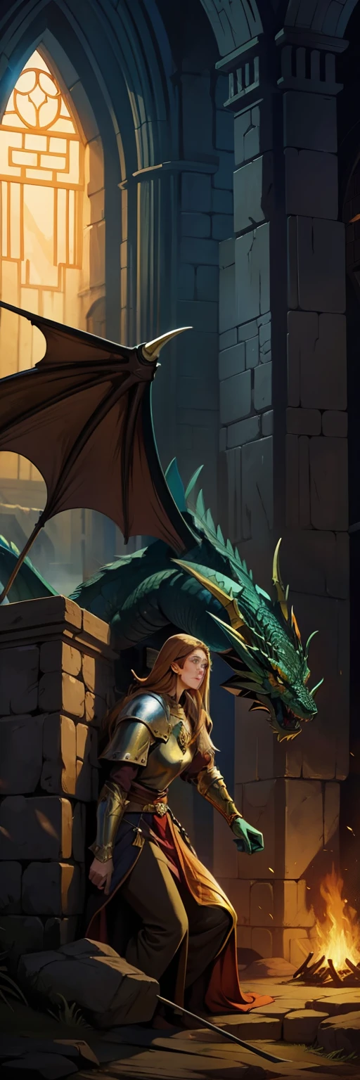 medieval fantasy illustration, mythology, dragon
