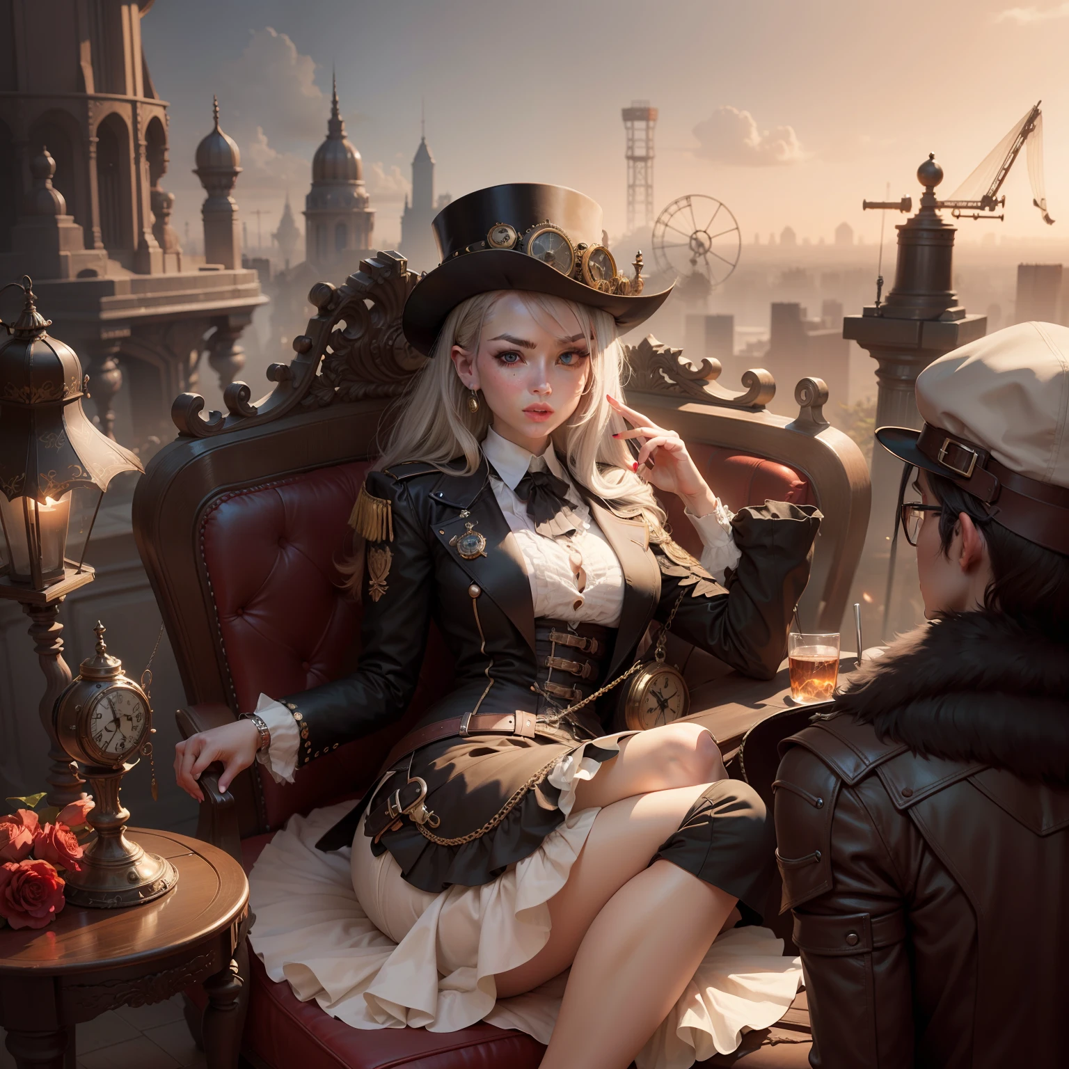 female rogeu with steampunk hat