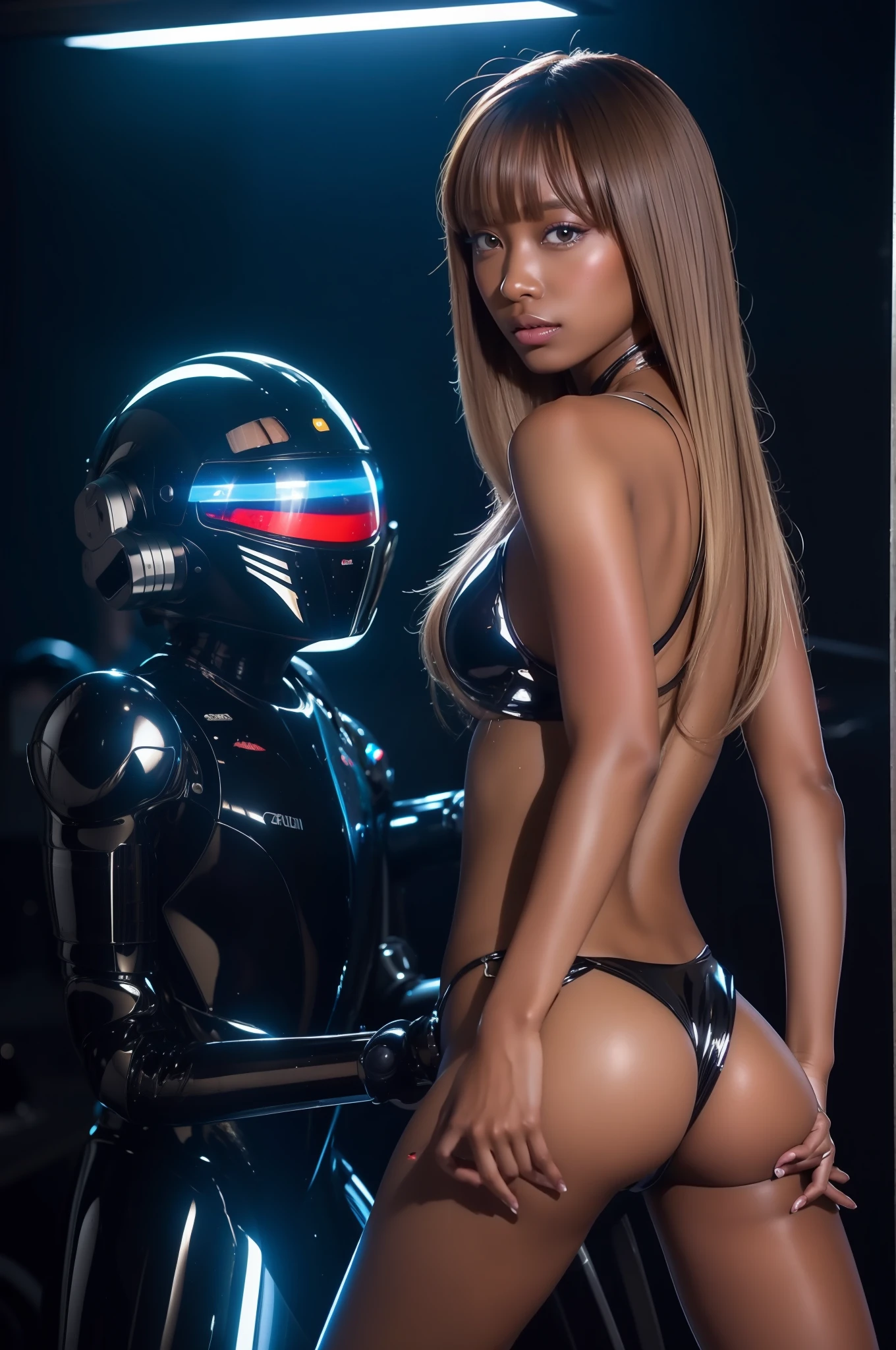 gyaru, dark- skinned, (shiny oiled skin:1.2)