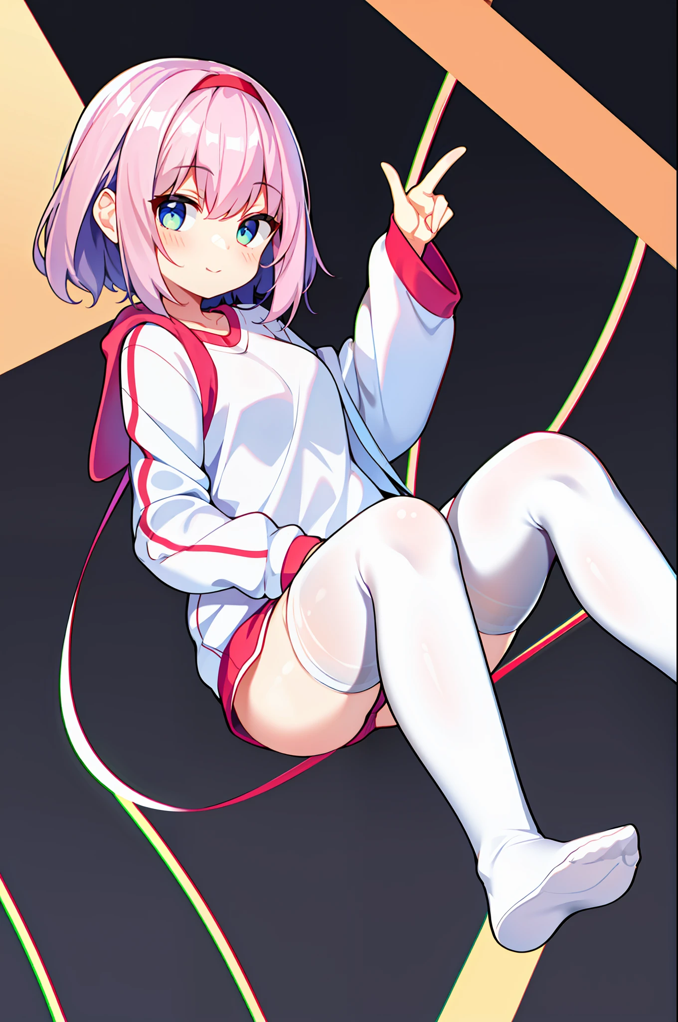 1girll,full bodyesbian,leisure wear,Fleshy legs,white stockings,white backgrounid