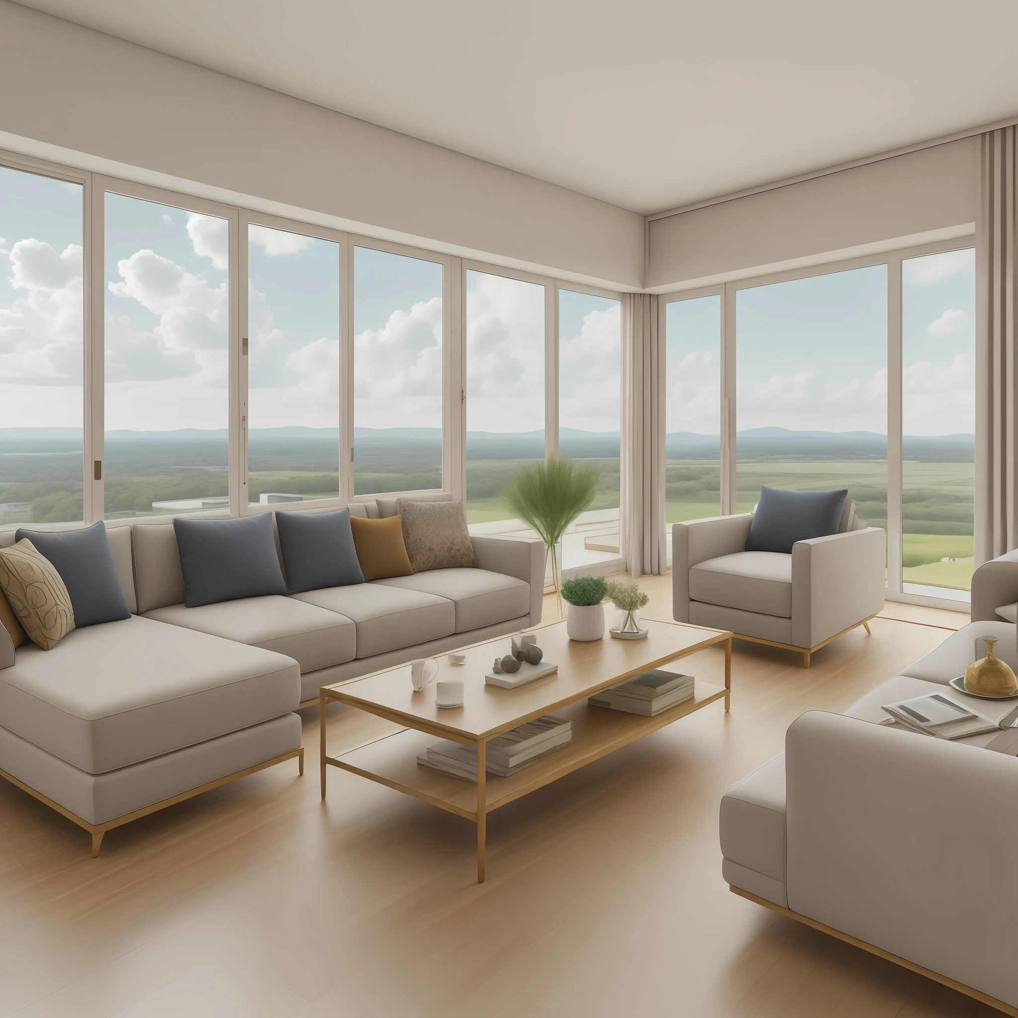 hentail realism,in a panoramic view,modern living room,sofe,desks,a chair,tmasterpiece,ultra - detailed,k hd