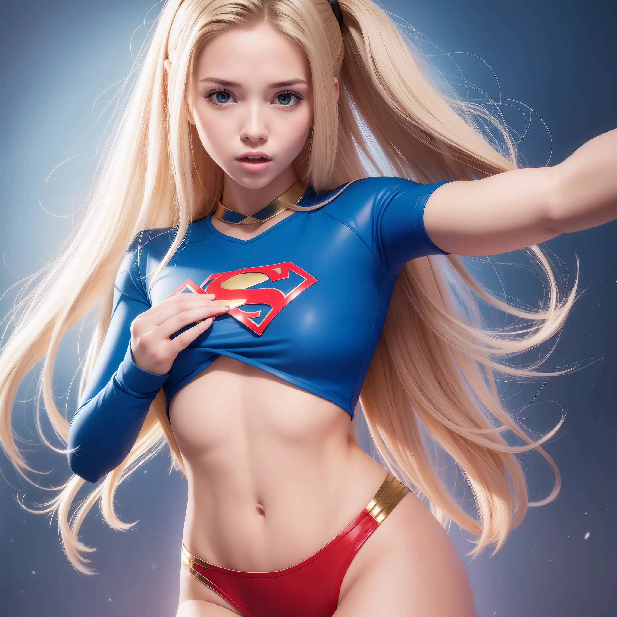 Super girl, melhor qualidade, Ultra high resolution, cabelo realista, olhos realistas, corpo perfeito, seios grandes, decote, open mouth, molhada, mini saia