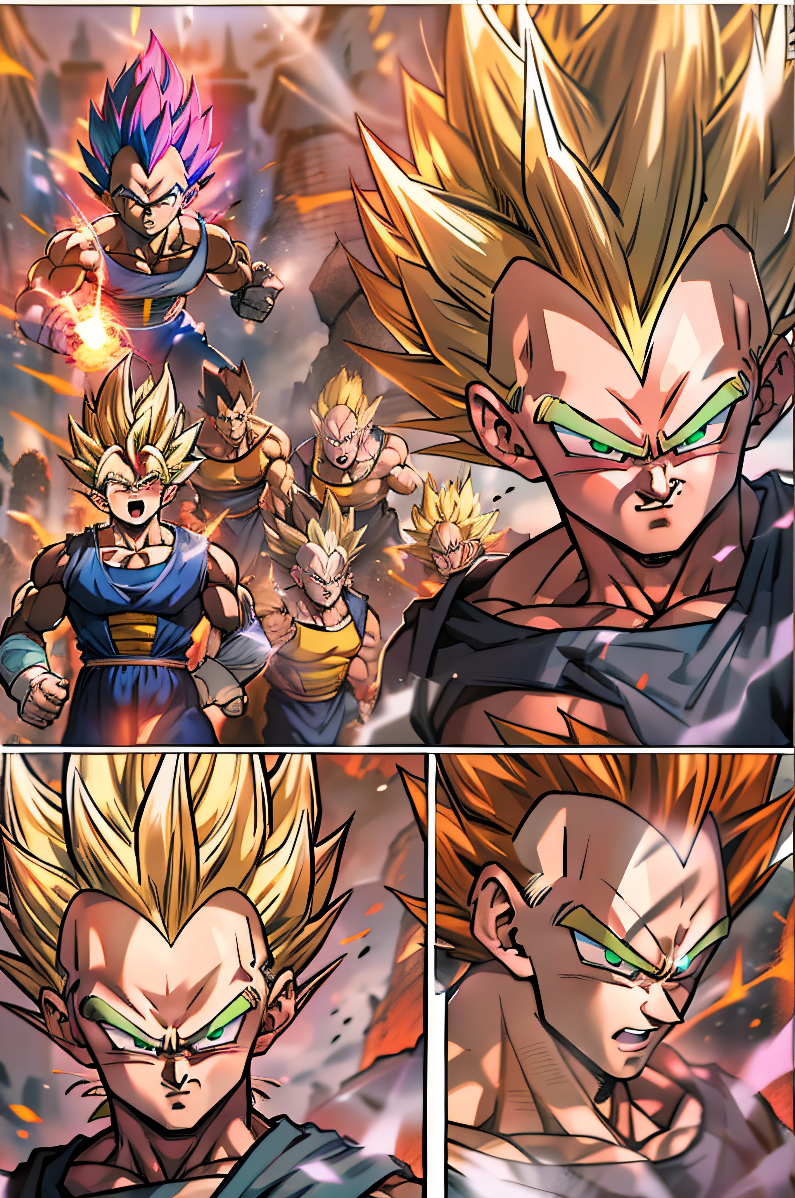 Vegeta from Dragon Ball、ultra-detailliert、Detailed expression、独奏、male people、Super Saiyan、Red-haired、Wearing an aura