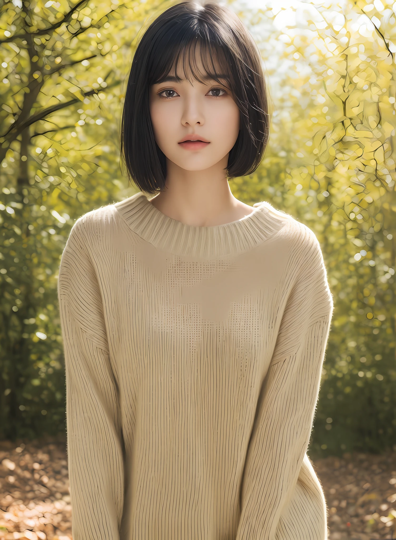 (masterpiece:1.3), (8k, photorealistic, RAW photo, best quality: 1.4), (1girl), beautiful face, (realistic face), (black hair, short hair:1.3), beautiful hairstyle, realistic eyes, beautiful detailed eyes, (realistic skin), beautiful skin, (sweater), absurdres, attractive, ultra high res, ultra realistic, highly detailed, golden ratio