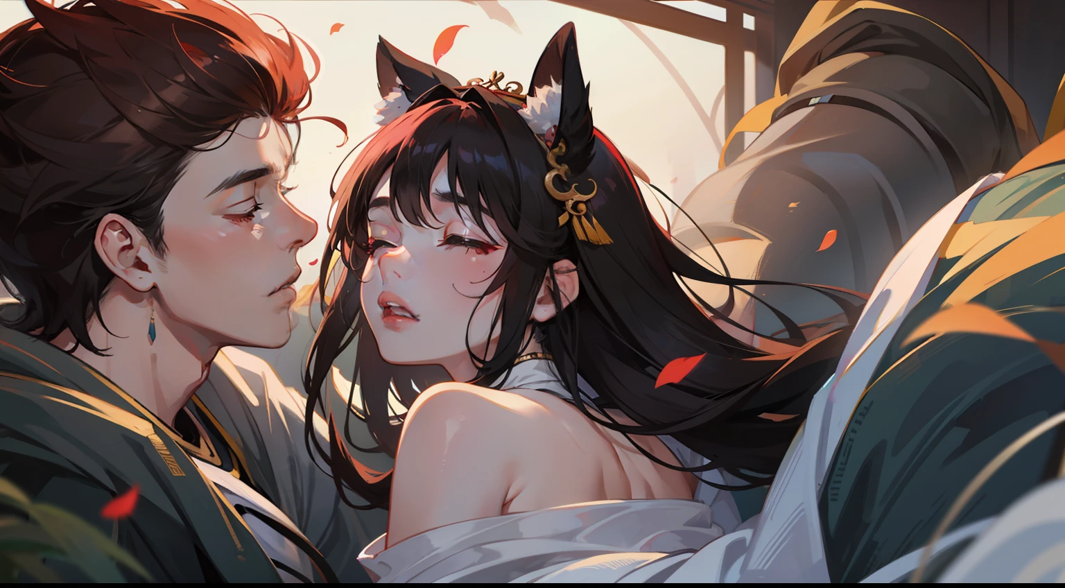 Her lips fell gently on Jing's lips，Jing's body trembled dramatically，Jerk back，Dodged Xiao Xiao，Xiao Xiao closed his eyes，Head up，Red cheeks，The body is trembling