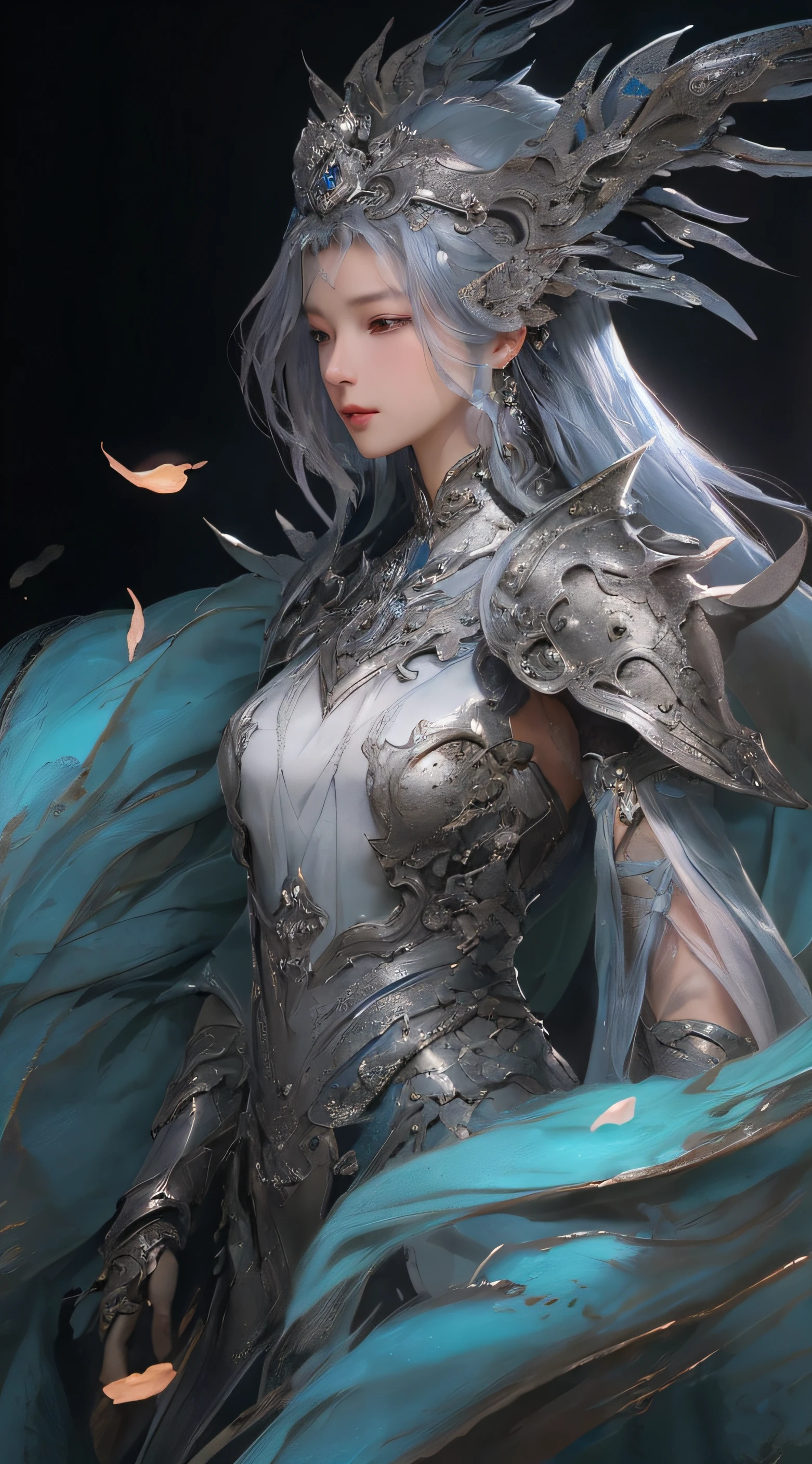 a close up of a woman in a silver and blue dress, chengwei pan on artstation, by Yang J, detailed fantasy art, stunning character art, fanart best artstation, epic exquisite character art, beautiful armor, extremely detailed artgerm, detailed digital anime art, artgerm on artstation pixiv, armor girl