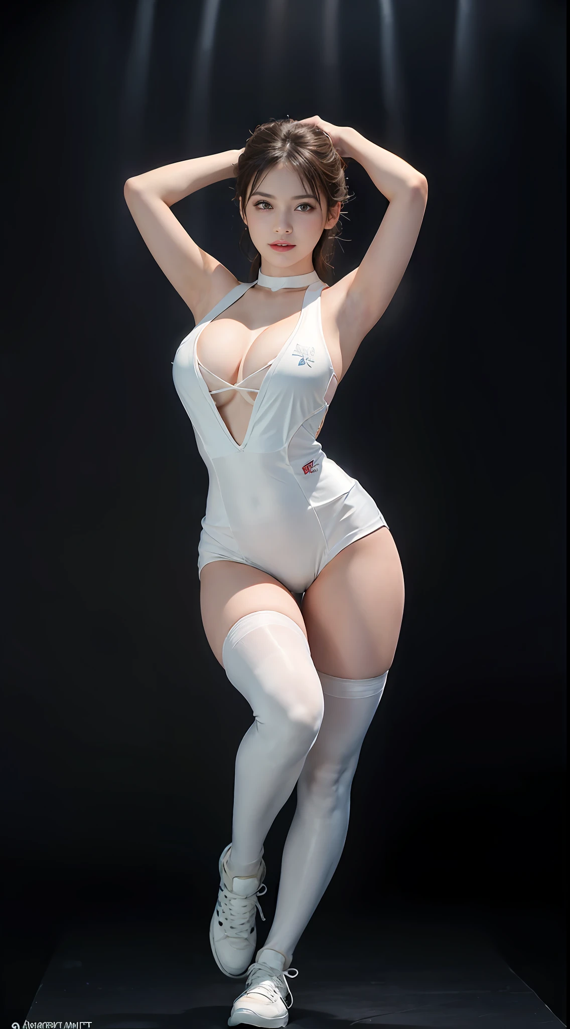 Surrealist women by David Hockney and Alphonse Mucha，Fantasyart，photographrealistic，动态照明，art  stations，poster for，huge tit！Stage，perform，theater，Volumetriclighting，Tall beauty，body high，Very detailed faces，4 k''，1girll，Stage，low tune，facial closeups,(gymnastic suit，blackstockings，White sneakers，tight-fitting，cleavage:1.4), Wavy hair，lots of people，Red lips，ssmile，low chest，deep v big breasts，huge tit，Raised sexy，Bigchest，Large breasts，Breast swelling，Raised chest，blackstockings，Breasts are plump，crisp breasts，A plump chest，the breasts are large，Seductive expressions，Wear earrings，The skirt floated，Hair flowing up，Fairy under fan，wearing a choker，Wear a bracelet，The stands up，standing on your feet，long leges，blackstockings，Wet all over，Moisturizes the whole body，huge tit，Red lips，stocklings，gigantic cleavage breasts，black lence stockings，slenderlegs，Hot dance，Gymnastic moves，gymnast，Streamers，Gymnastic moves，full bodyesbian，beautifullegs，Dance，gracefulness，soft，softness，Noble，Gymnastics competitions，Rich，largeeyes，eye shadows，Long legs，beautifullegs，Thin leg，split，splitting legs，Dance，split，Aerial capture，Dancing ribbons，Jump up，Suspended in the air，Dancing in the air，GYMTASTIC，Bodybuilding