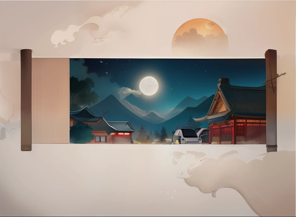Ancient Chinese landscapes，Ancient buildings，Pavilions，Carved beams and paintings，enchanting scenery，Night，Moon light，Layered, Rich light and shadow,Mid-Autumn Festival, Ink painting style，clean color，Low-saturation colors，Colors of low brightness，Decisive cut，Leave white space，impressionistic，tmasterpiece，ultra - detailed，Epic composition,  HighestQuali，hyper realisitc，Art germ --v 6