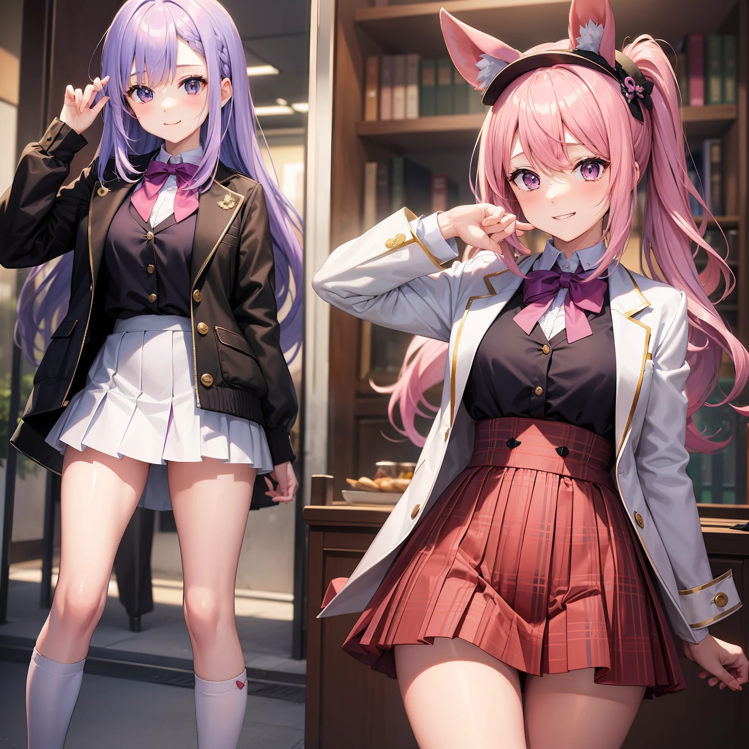 harems Multiple girls are depicted a smile a blond Pink hair 校服 blazers top-quality masterpiece 超A high resolution Purple hair Blue-haired