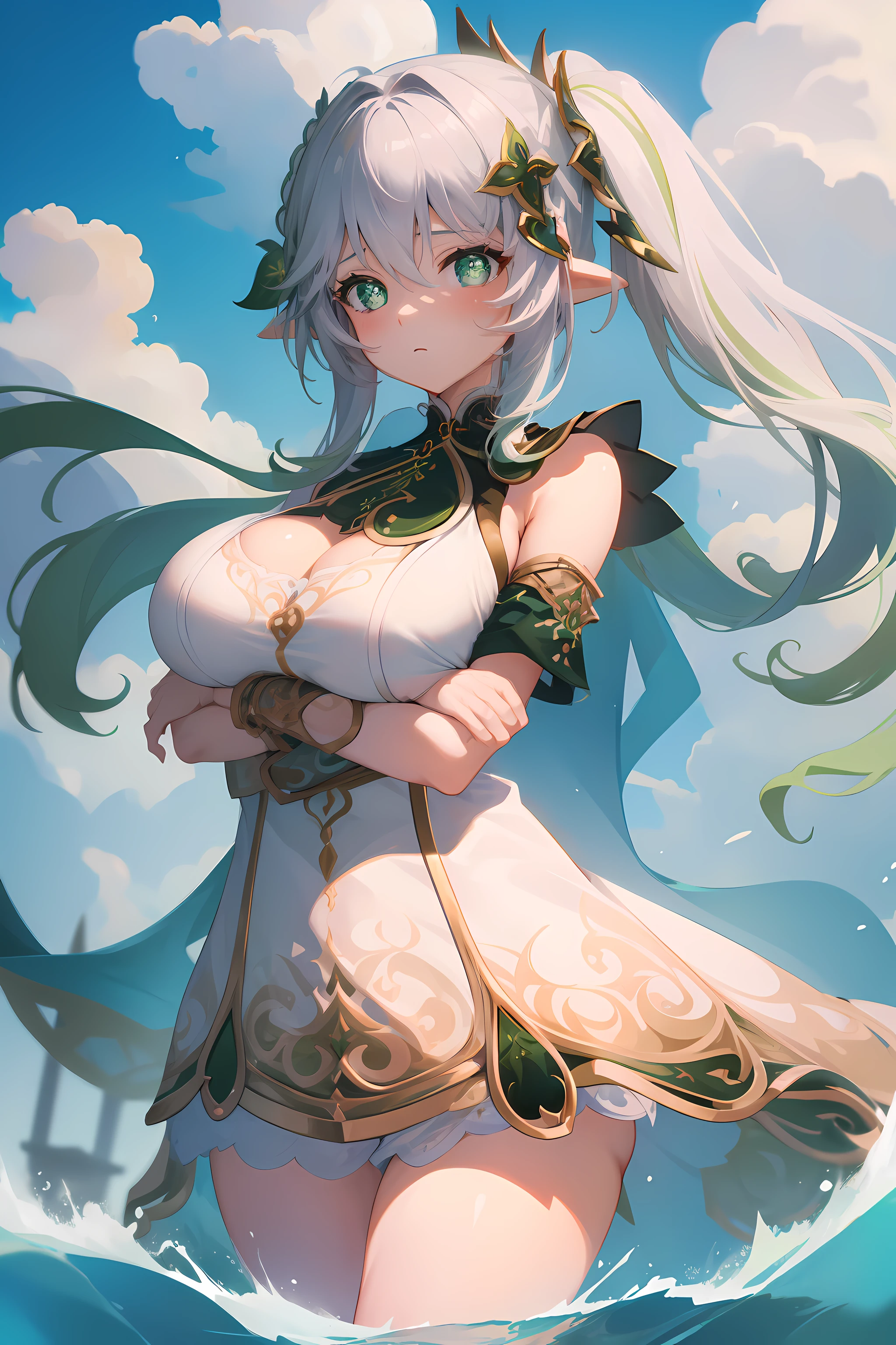 (masterpiece),best quality, expressive eyes, perfect face, 1girl,
big breast, H-cup, good breast, beautiful, gorgeous,anime,girl,lora, floating clothes, tent chest ,nahidarnd,
nahidadef, crosses arms, cross arms