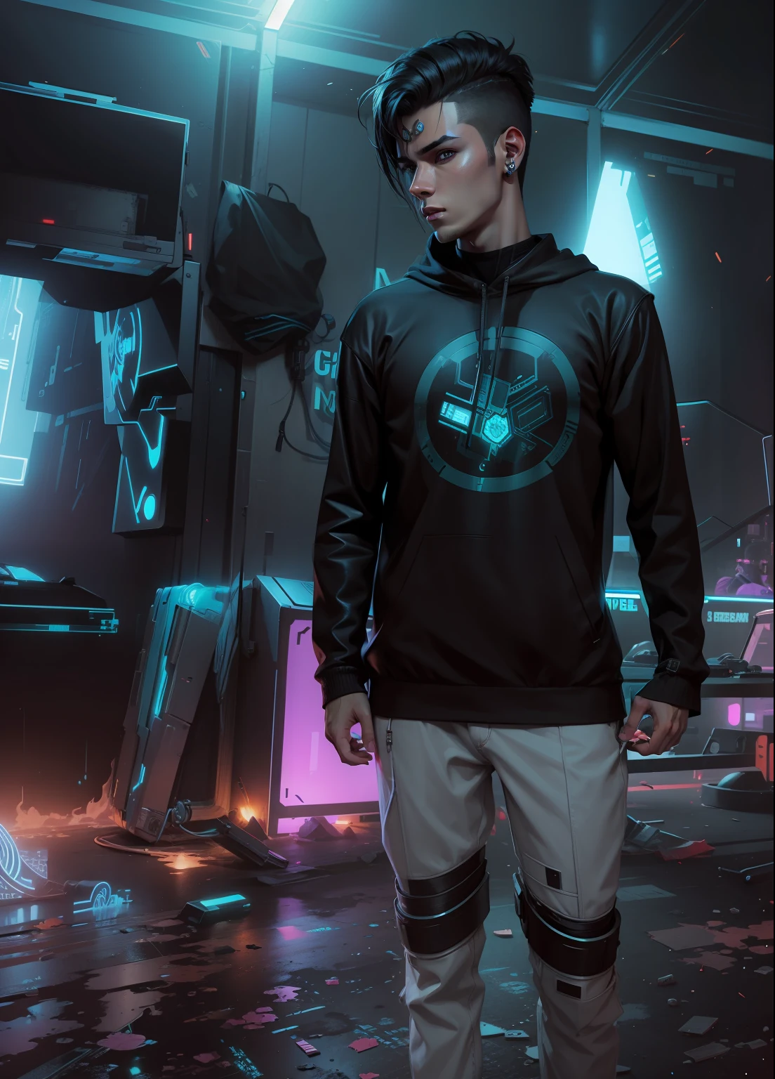 Change background cyberpunk handsome boy realistic face