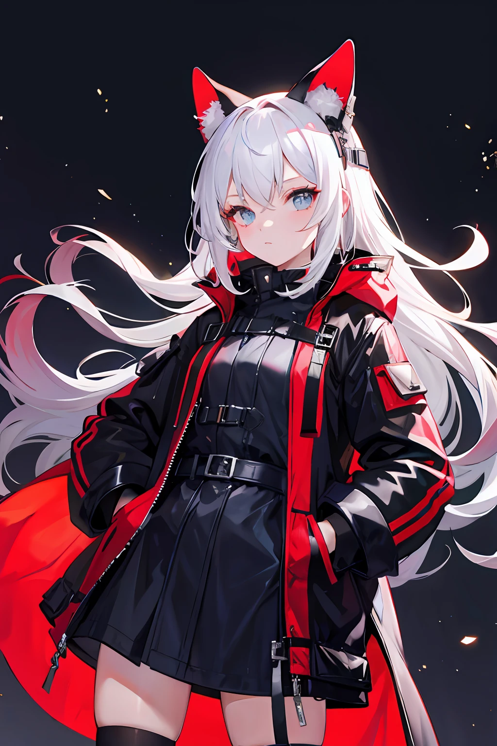1girl,nightcity,Sateen,coat large,Put your hands in your pockets,8k