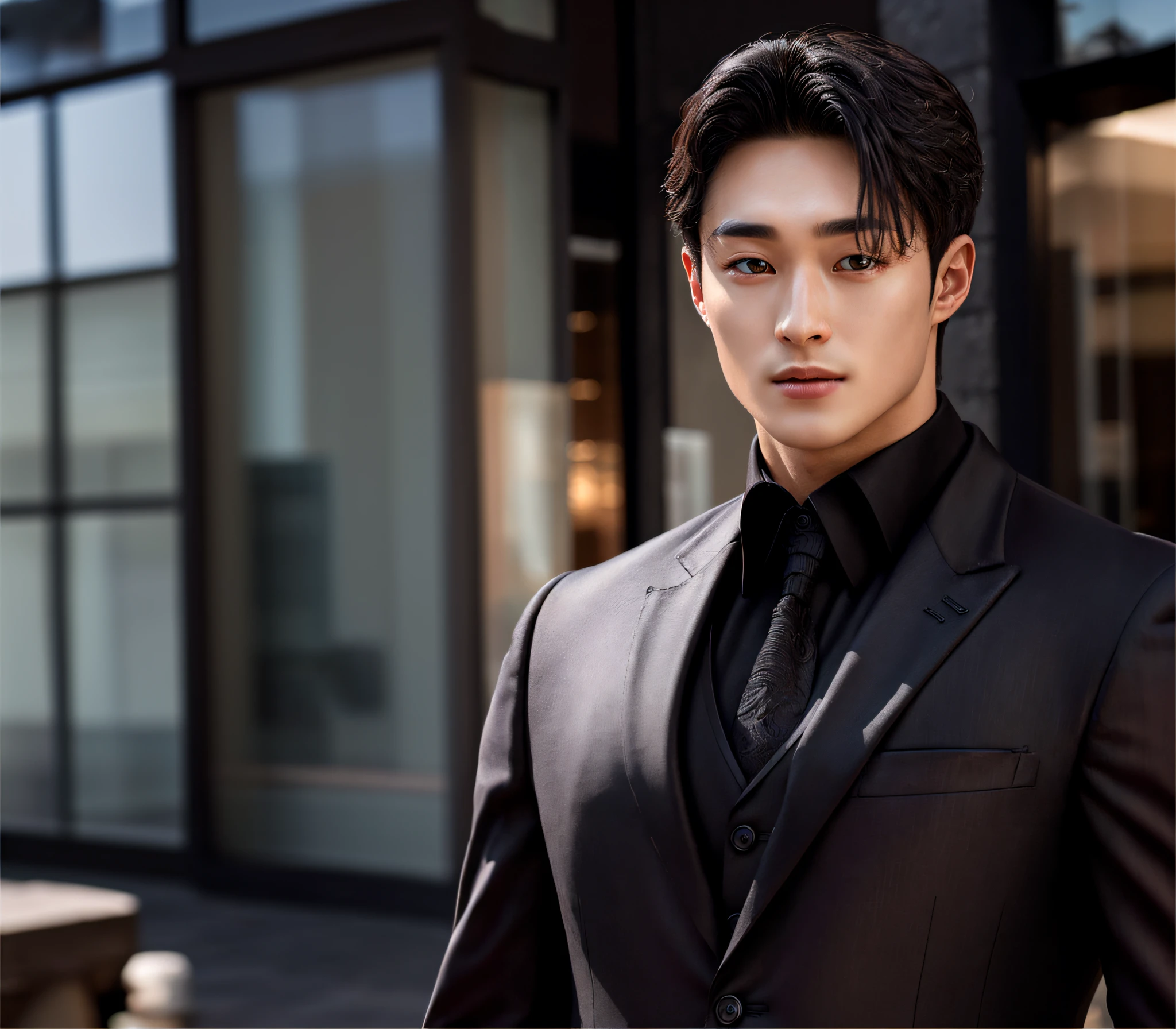 Arafed Asian man in suit and tie standing outside, Cai Xukun, inspirado por Zhang Han, con un traje noble negro, Yanjun Chengt, guapo masculino, Siwoo Kim, Hombre surcoreano, con traje negro, Hombre guapo, Vestido con traje de negocios negro, Jinyoung Shin, guapo y elegante, guapo Chad Chin, Hombre con traje negro