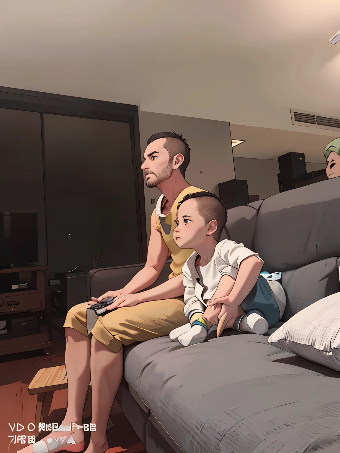 There is a man and a boy sitting on the couch playing video games, Playing games, playing video game, ruan jia and brom, with a child, 3 6 years old, 3 2 - year - old, 38 years old, 35 years old, 3 5 years old, Chiba Yuda, 2 8 years old