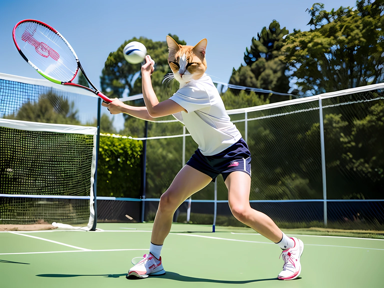 Cat with badminton racket