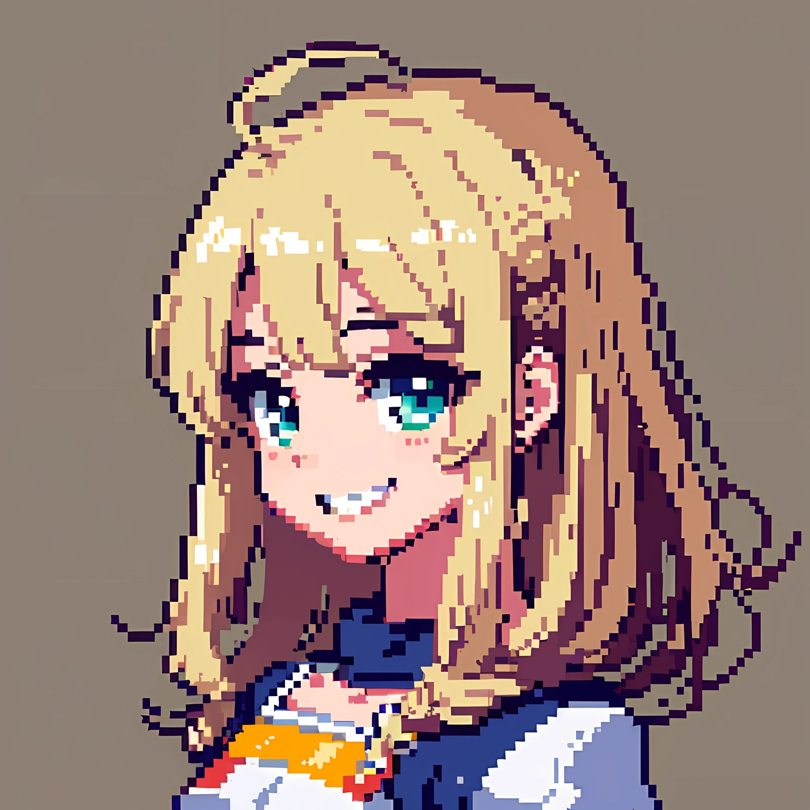 Pixel art, Masterpiece, pix, Kizi,  Dark blue hair, Blue eyes, Huge, Big chest, Face only， Smile, grin, Tsundere, Nude sexy movie anime style, Bigboobs, cyberpunk backgrouns