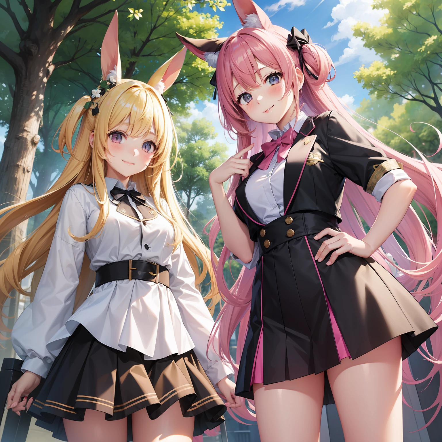 harems Multiple girls are depicted a smile a blond Pink hair 校服 blazers top-quality masterpiece 超A high resolution