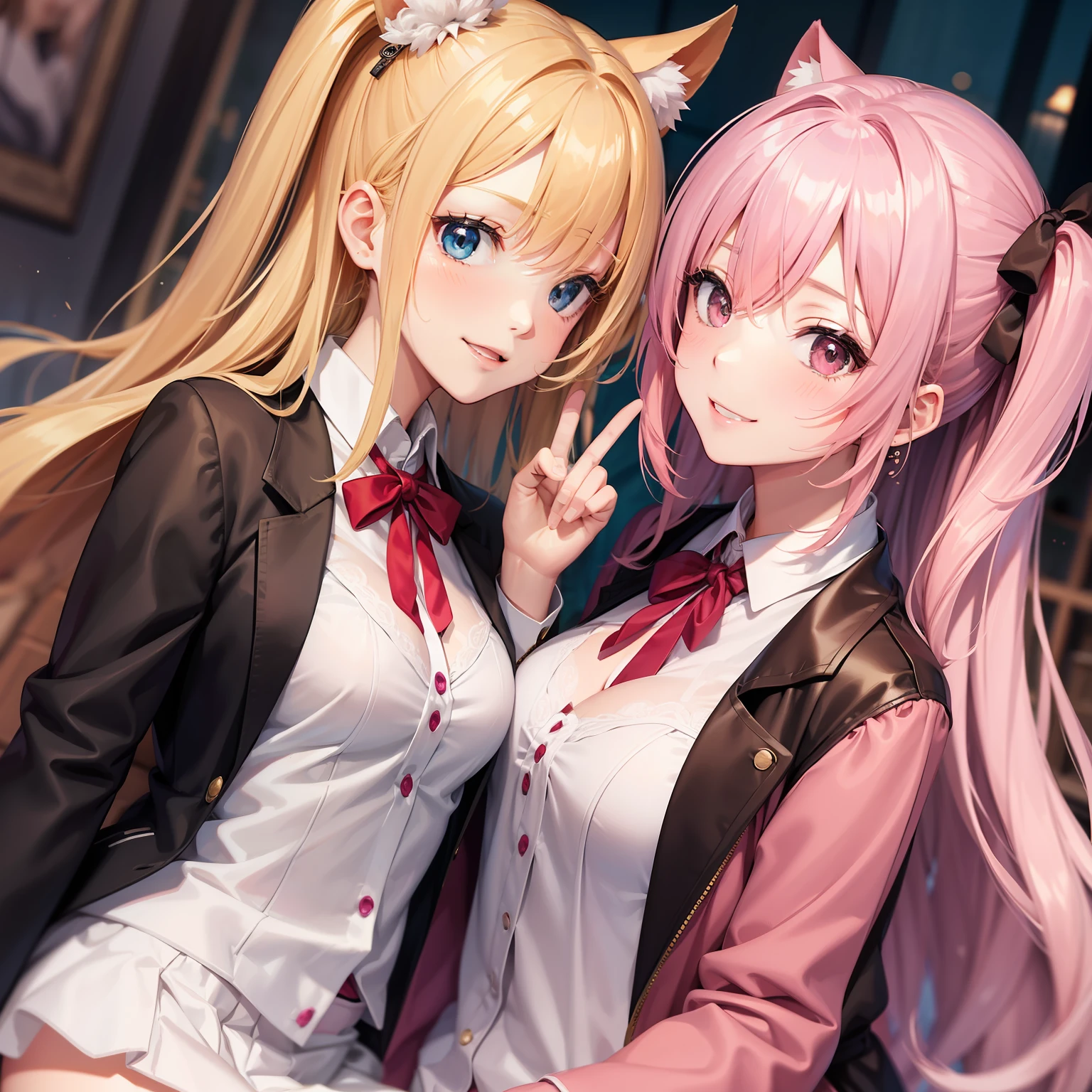 harems Multiple girls are depicted a smile a blond Pink hair 校服 blazers top-quality masterpiece 超A high resolution
