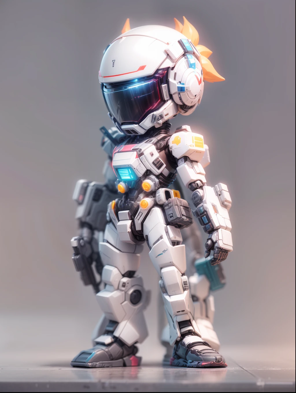 (Blind box toy style:1.2), (Full body shot) , 1 transparent cute male machine gunner, Plastic mech,Plastic opaque helmet, cyber punk perssonage, dreamy glow, Clean, White background, ( Global illumination, Ray traching, hdr, unreal render,reasonable design, high detal, Masterpiece, Best quality, hyper HD, Cinematic lighting)