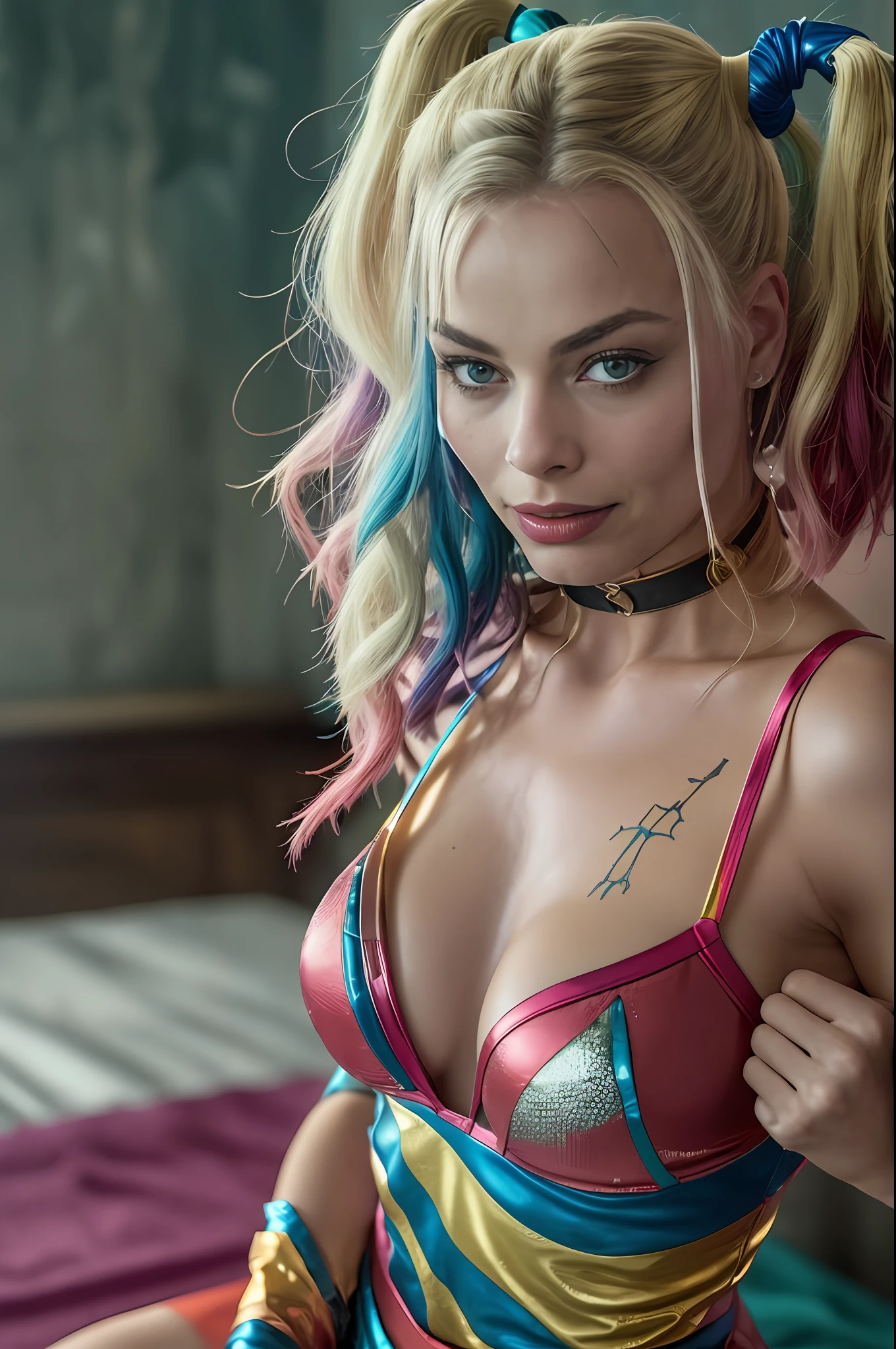 Margot Robbie as Harley Quinn in Suicide Squad, corpo inteiro, soft-lighting, dinamic angle, lifelike lighting, foto de Robert Adams, (textura natural da pele, hiper-realismo, luz suave, clear: 1.2), (detalhes intrincados: 1.12), obra-prima hdr, melhor qualidade, (foto altamente detalhada: 1.1), 8k, fotorrealista, (NSFW)