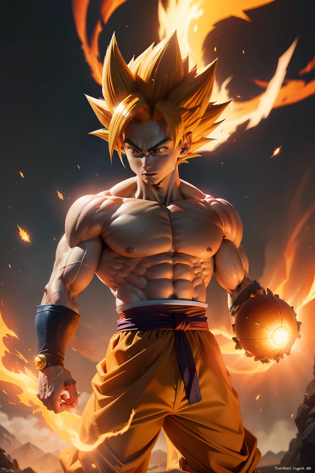 Seven Dragon Balls,Goku Super Saiyan,battle mode,flight,The whole body glows