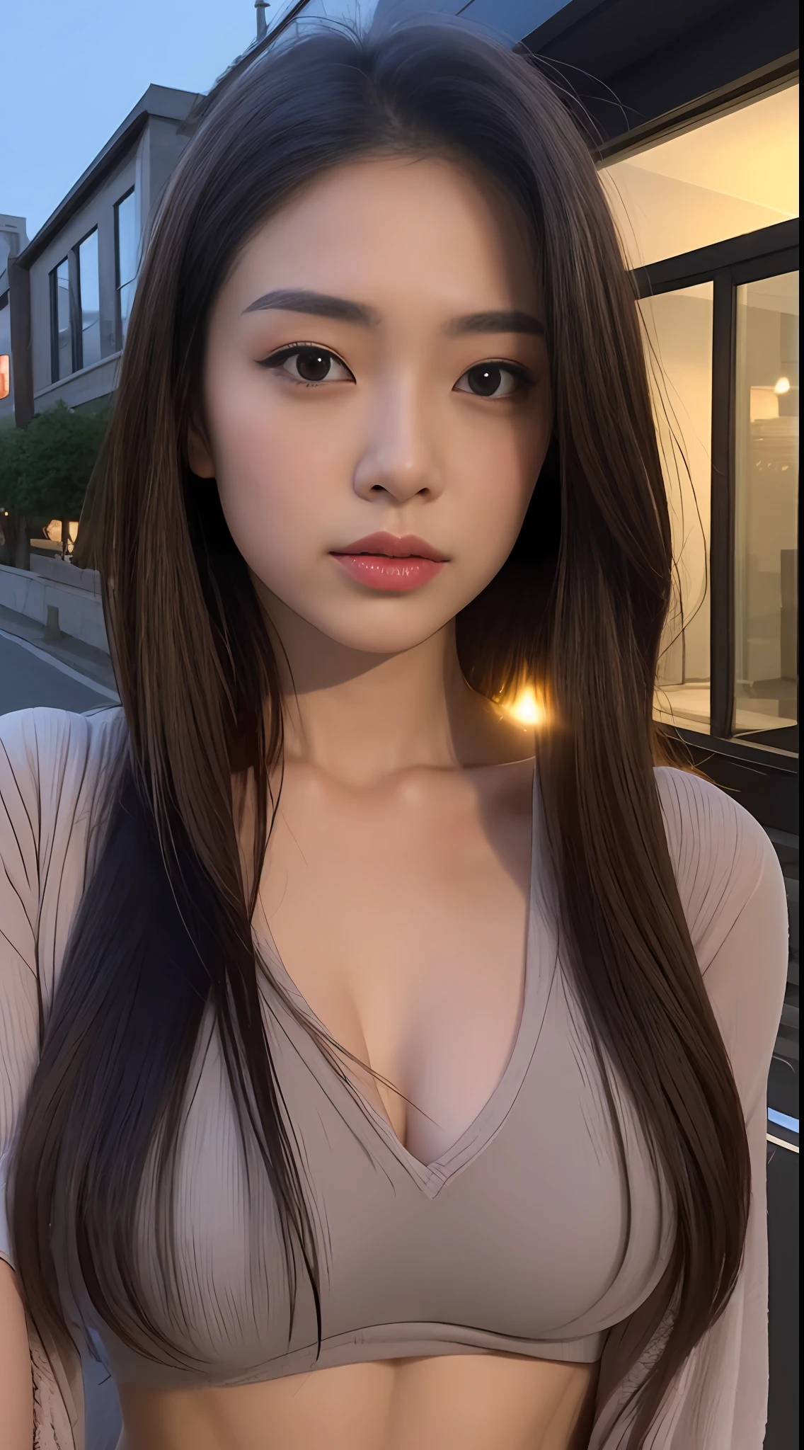 （best qualtiy，8k，32k，tmasterpiece，UHD：1.3），Attractive Japanese women，Seven-doppelganger photo，one-girl，（middlebreast：1.1），Abs，perfect bodies，（see-through shirts：1.1），Super detailed face，detailed lips，Fine Eye，二重まぶた，Street view at night，Sunlight light，