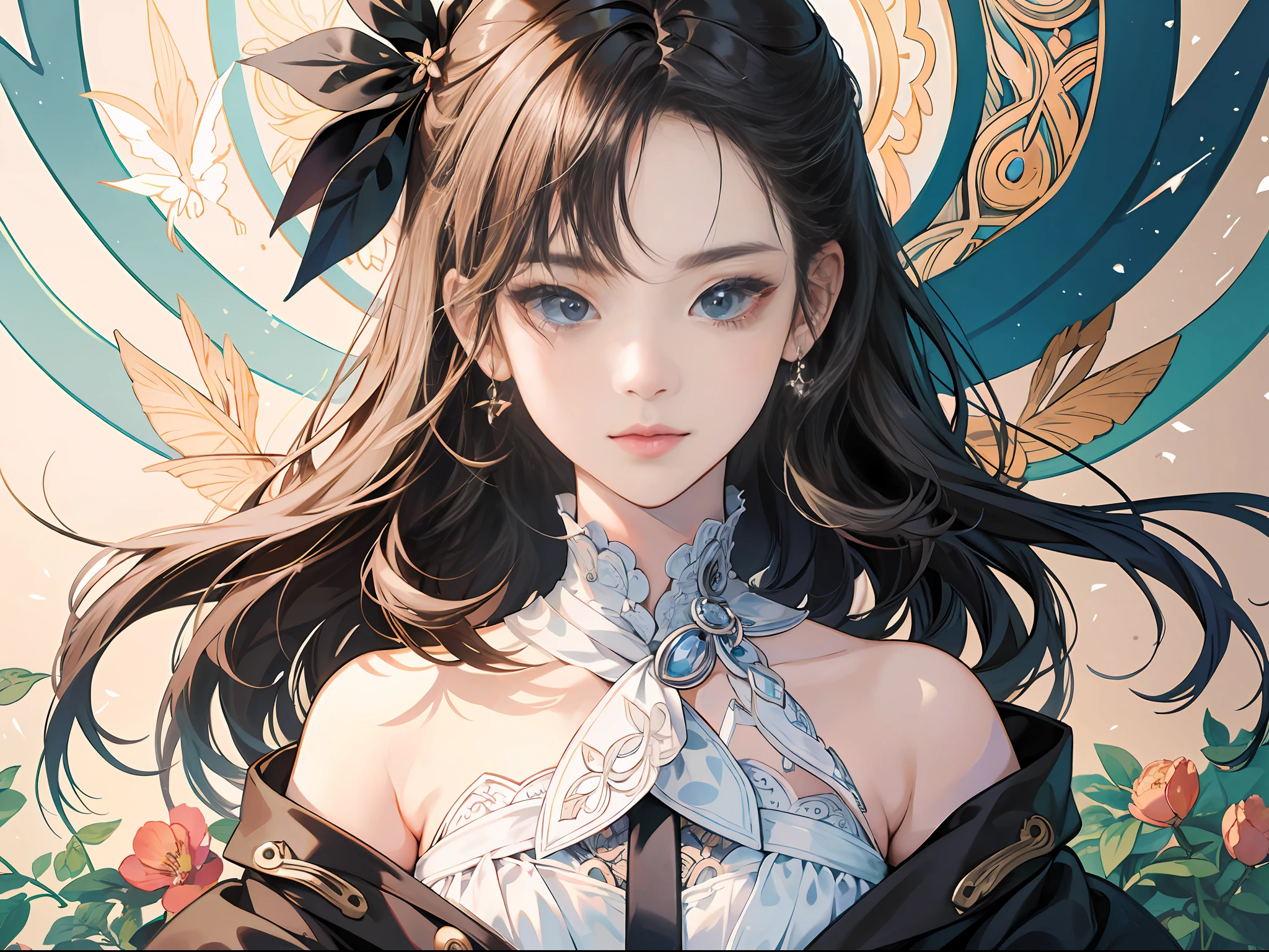 (absurderes,A high resolution,ultra - detailed),1girl,a matural female,whaite hair,long whitr hair,bluntbangs,eBlue eyes,shift dresses,longer sleeves,Delicate eyes and delicate face,A half body,intricately details,BREAK mosaic art,nub,Colored inlays、Intricate patterns、Tile design、Durable surface、The time-honored technique BREAK macro photography、Extreme close-up、Complicated details、enlarged textures、Amazing clarity、Hidden beauty、Immersive perspective BREAK 、Create by hand、Handmade products、unique design、Complicated details、Creative expression、exquisite craft