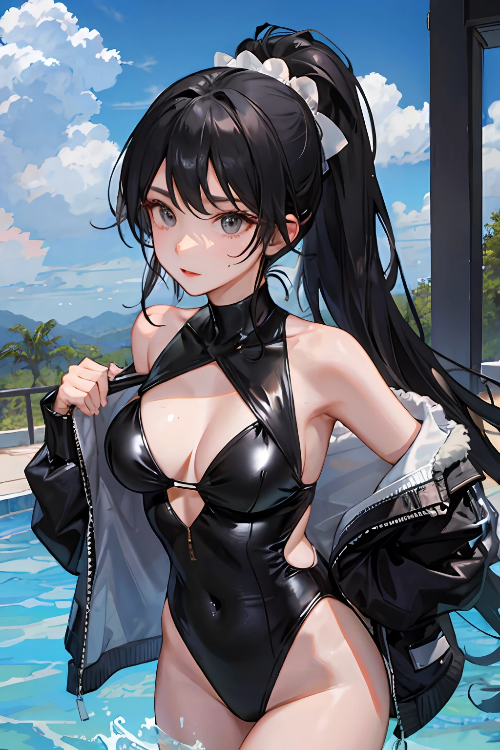 Black silk swimsuit sexy slim real person