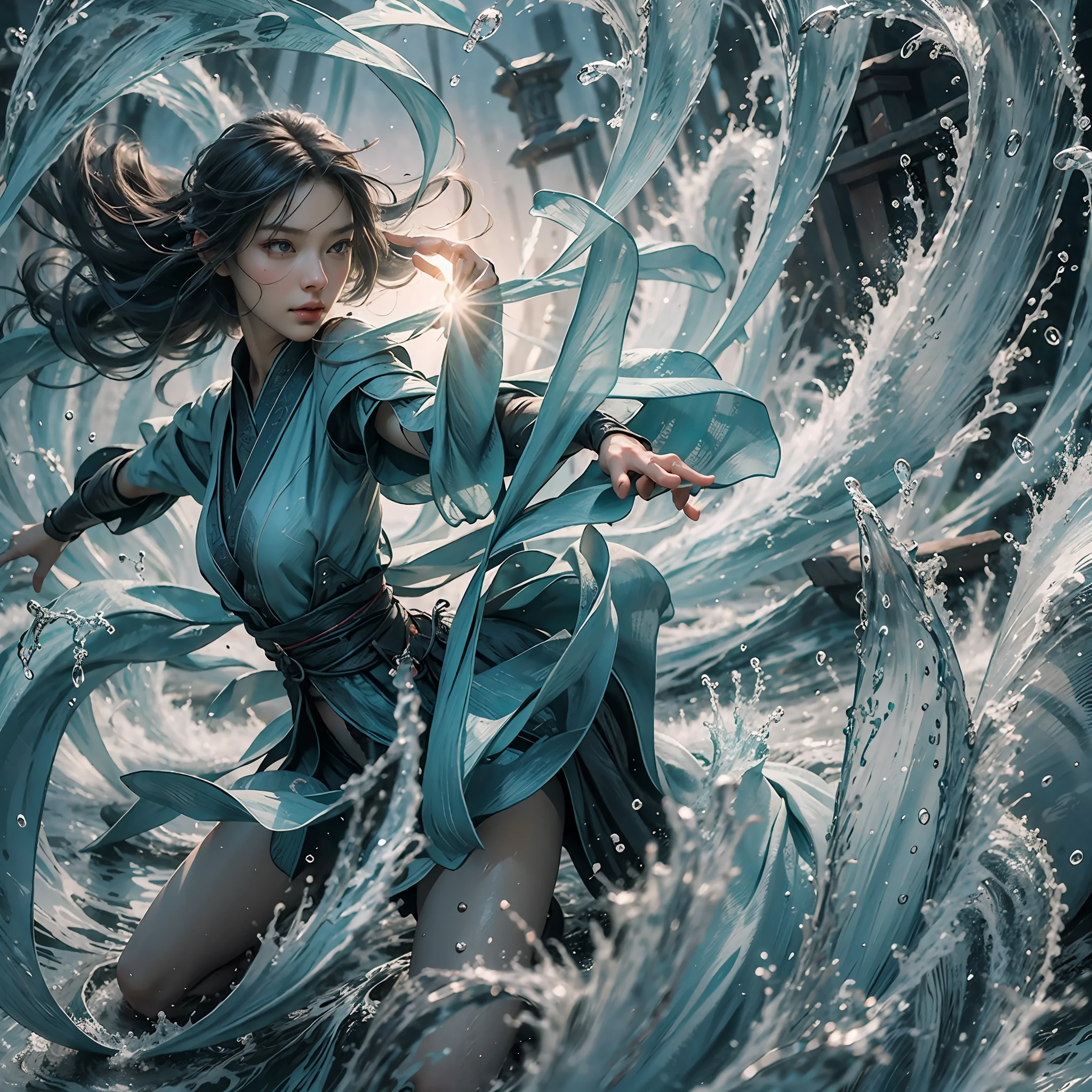 Masterpiece,best qualtiy,超高分辨率,Realistic,(Fidelity:1.4),cinematic movie,film effect,Perfect lighting effects,1girll,beautifulface,skin detailed，cropped shoulders，(realistic hand:1.4),(1girll:1.4),full bodyesbian,water,Yushui,Waves,Water full of energy,Ultimate water detail,(rainbow-candy:0.7),(style-swirlmagic:0.7)