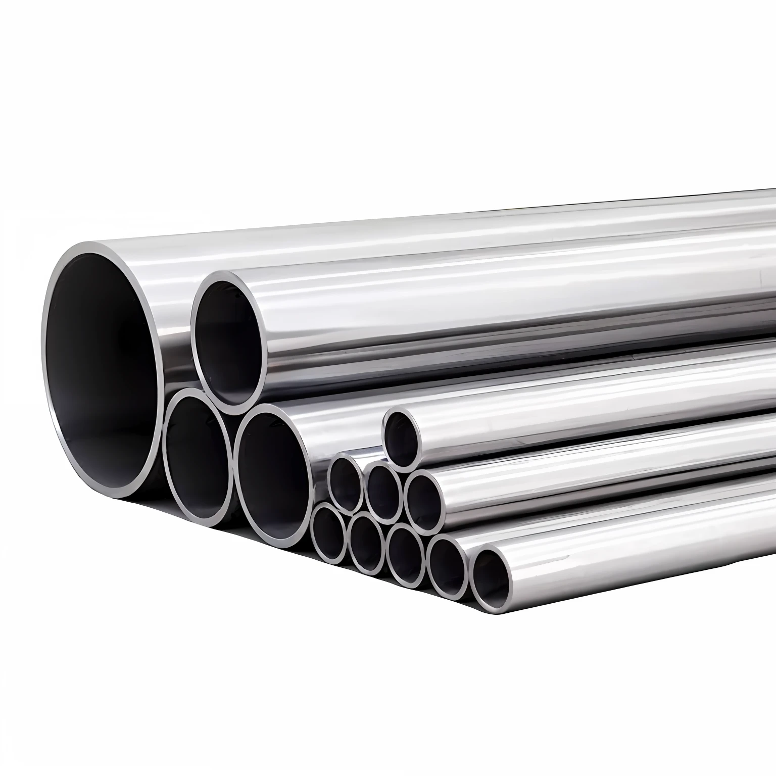 Close up of a bunch of pipes on white background, steel pipe, Chrome plated tube, stainless steel, pipelines, pipe, stainless steal, high quality product image”, aluminium, conduit, chrome metal material, highly polished, industrial pipes, steam pipes, product introduction photos, Many pipes, modern, high quality product photo, tungsten, Steel, Inspiration, most popular,industrial style,transparent background
