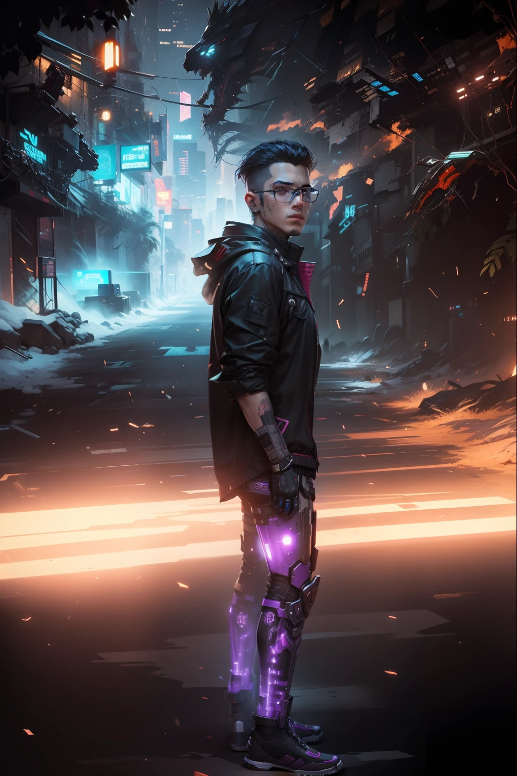 Change background cyberpunk handsome boy realistic face