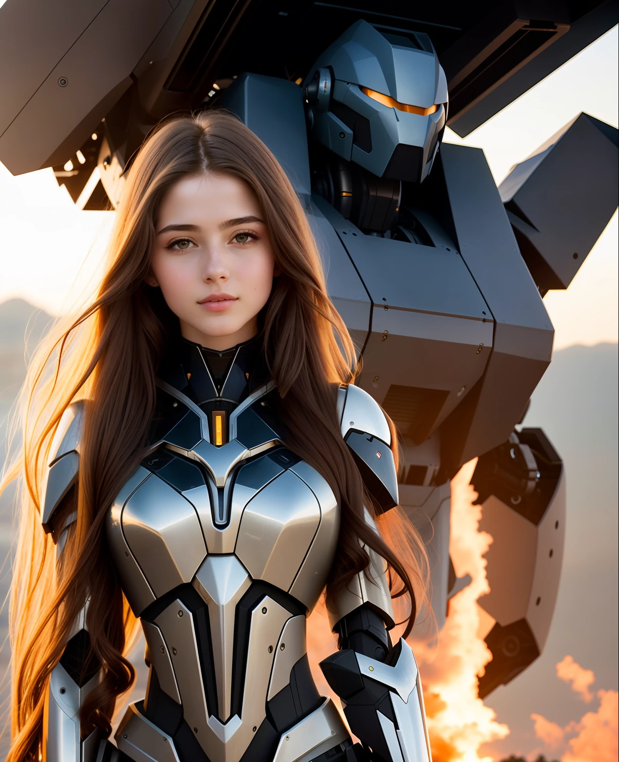 Long-haired sexy beautiful girl in mecha, real, 1008p, partially exposed human skin