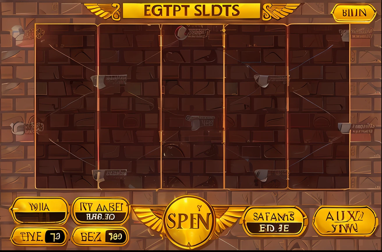 Slots with gold signs and brick walls, with bread in the slots, sliced bread in slots, egyption, Egyptian, egyptian environment, God of Egypt, egyptian style, game ui, in egypt, Luxor, Accurate to Egyptian tradition, Wind Egyptian God, egypt themed art, Hieroglyphic symbols, Game UI, Pyramids of Egypt, Hieroglyphs
