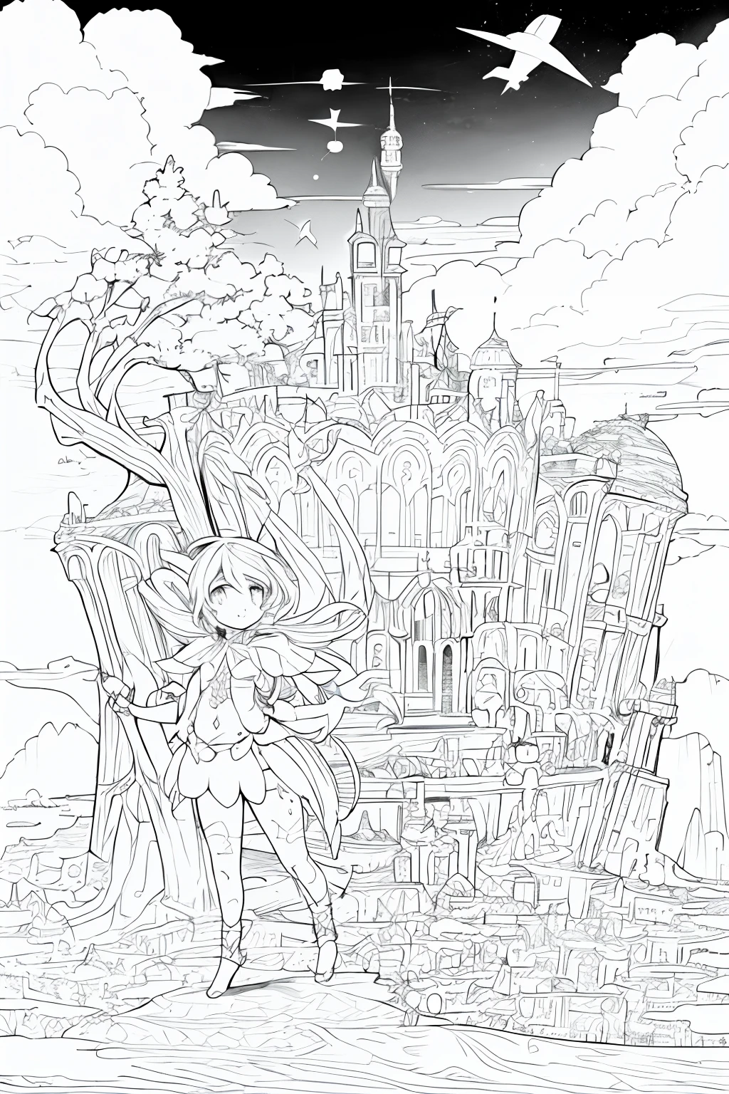 obra-prima, melhor qualidade, Monochrome Magical Adventures, in the sky
