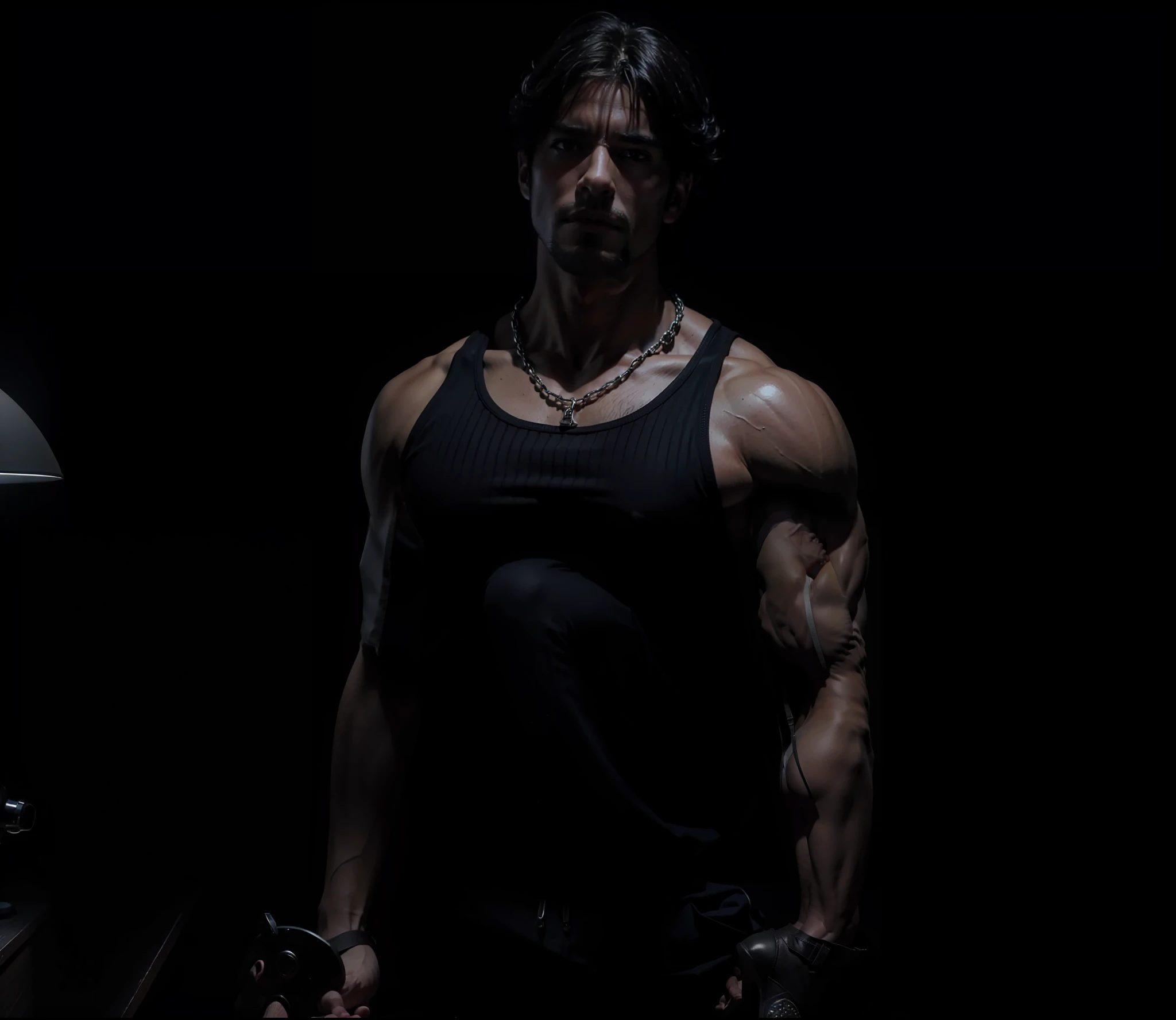 Homem, de regata, realista, musculoso, more lighting, 4k
