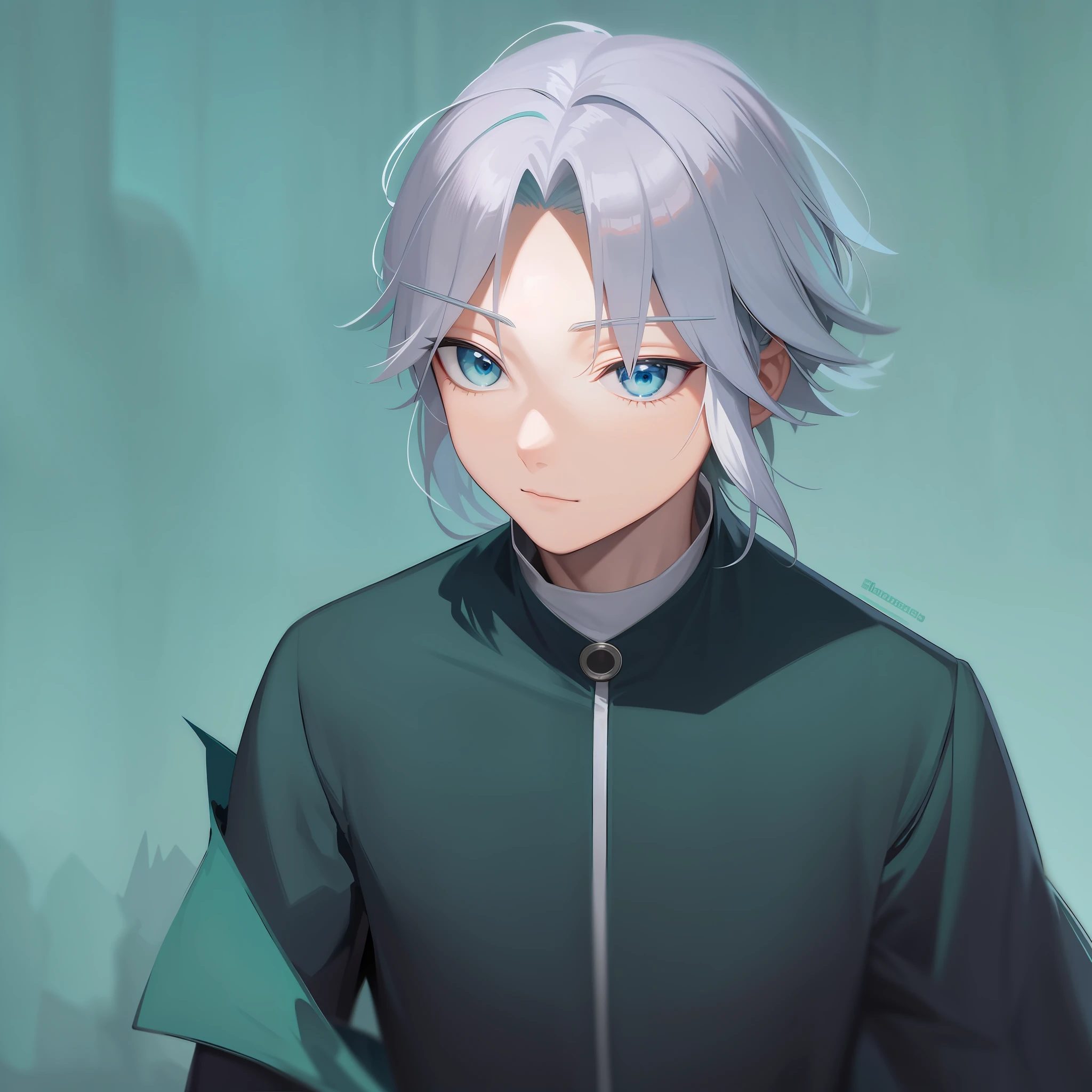 Anime, A teenager with white hair and blue eyes, Wearing a green robe, fubuki, kaworu nagisa, made in anime painter studio, Anime image, male anime character, young anime man, He has white hair, art-style，k hd，Rich in detail