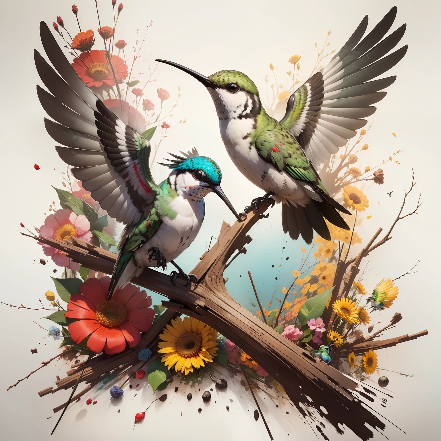 (BIRD A hummingbird portrayed by A hummingbird portrayed by Jackson Pollock,High definition 32 K ,detalhes ,muito colorido ,High definition 32 K ,detalhes ,muito colorido,flores,