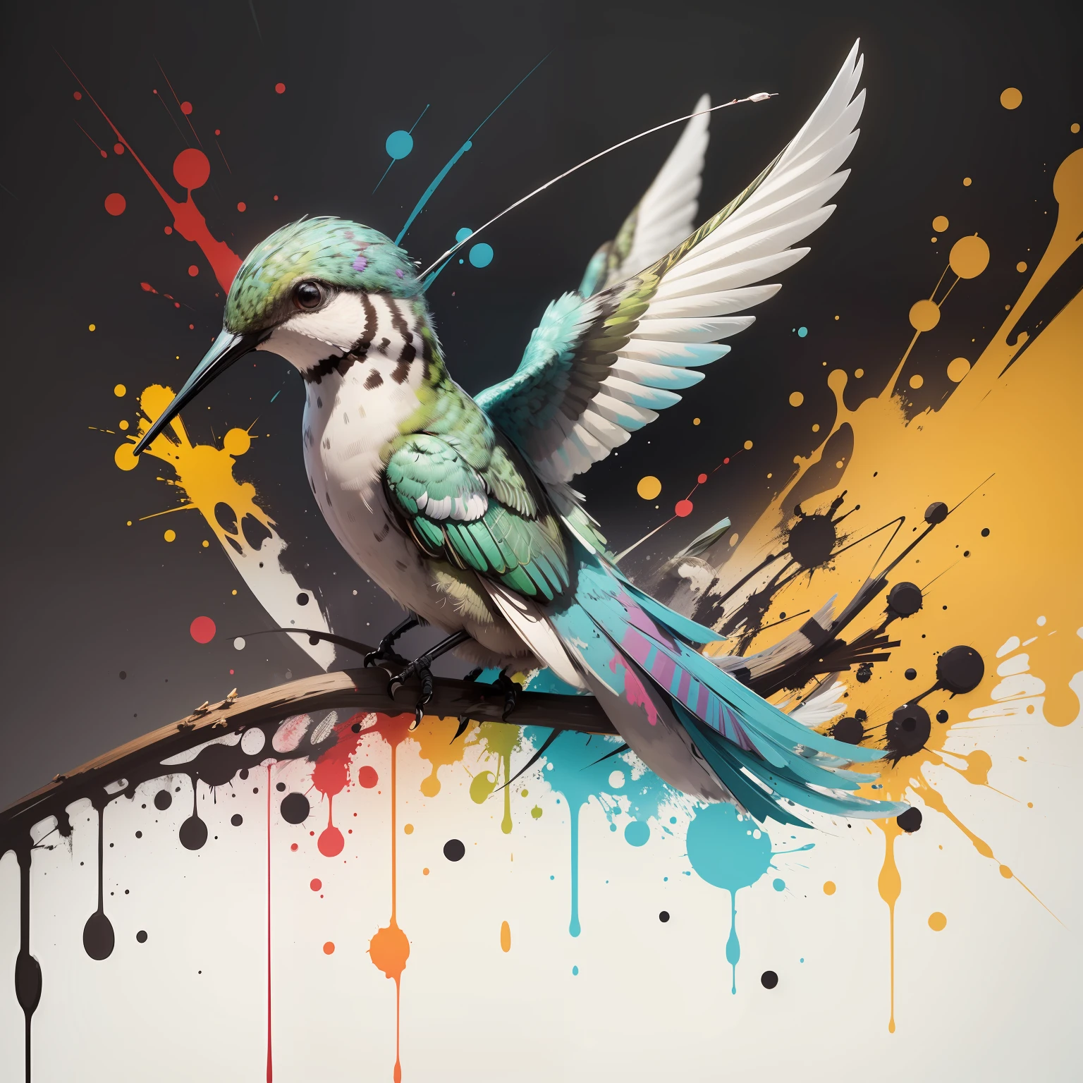 (BIRD A hummingbird portrayed by A hummingbird portrayed by Jackson Pollock,High definition 32 K ,detalhes ,muito colorido ,High definition 32 K ,detalhes ,muito colorido,flores,