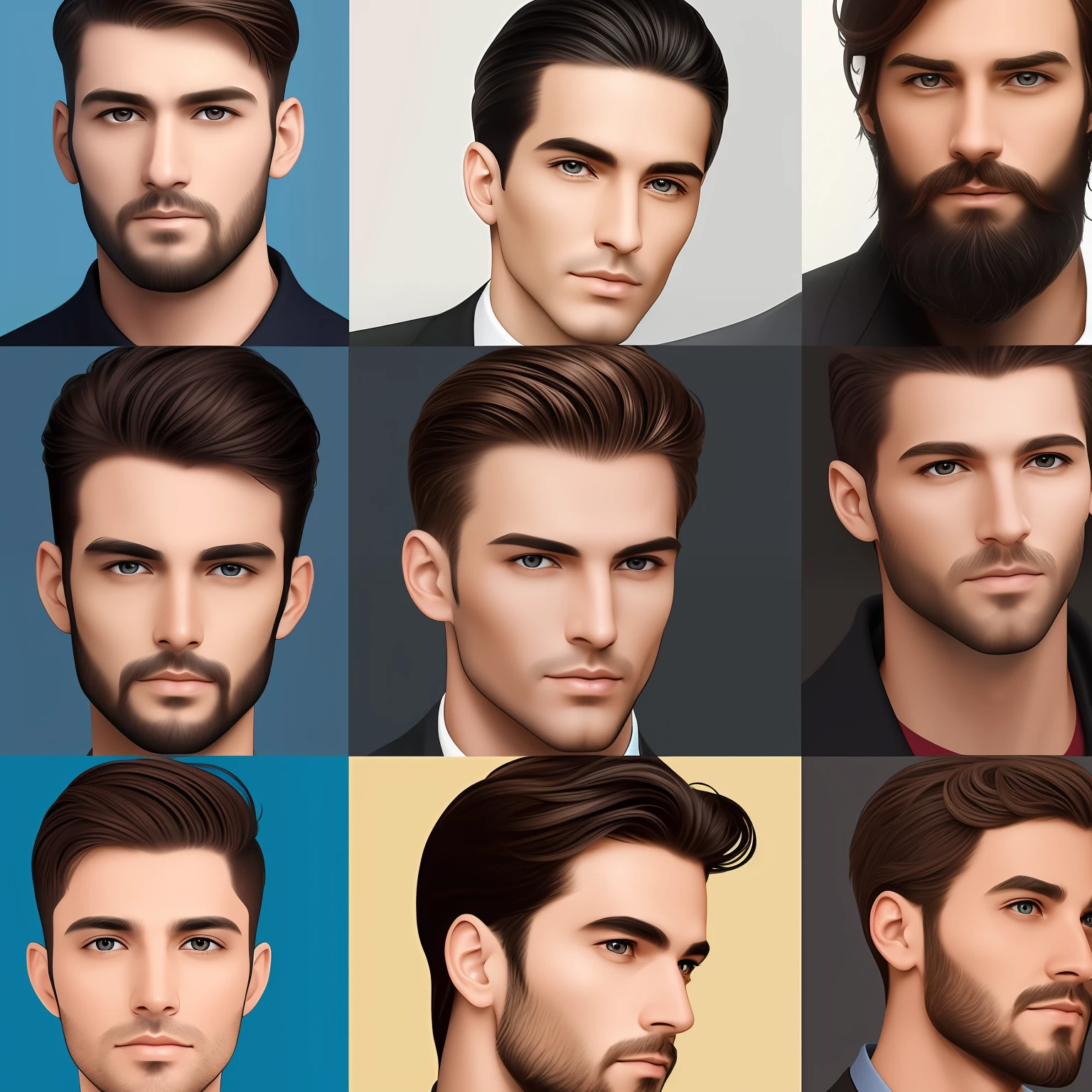 Generate Italian face image keywords: Italian、male people、Facial features、largeeyes、tall nose bridge、Beard、Medium length hair、Around 30 years old、face expression、skin tone、Face profile、Eyebrow shape、eyecolor、Nose shape、Lip shape、Chin line、Face proportions。