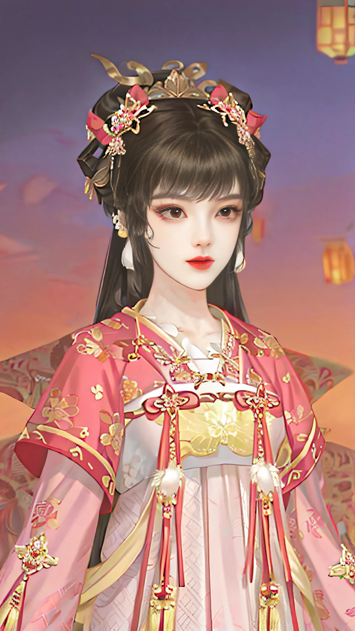 Anime girl dressed in traditional Chinese costume，The background is a lantern, Palace ， A girl in Hanfu, a beautiful fantasy empress, Princesa chinesa antiga, Inspired by Lan Ying, China Princess, inspired by Park Hua, inspired by Ma Yuanyu, Inspired by Qiu Ying, ancient asian dynasty princess, inspired by Li Mei-shu, inspired by Sim Sa-jeong