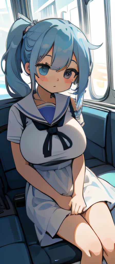 (Highly detailed CG Unity 8k wallpaper), (Best Quality), (Super Detail), (Best Illustration), (Best Shadow), POV, Realistic lighting and shading, Natural light, Lens flare effect, Dramatic Angle, 2 beautiful girls, Sitting, on train, Train seats, Sunset, And (Highly detailed CG Unity 8k wallpaper), (Best Quality), (Super Detail), (Best Illustration), (Best Shadow), POV, Realistic lighting and shading, Natural light, Lens flare effect,BREAK,The first beautiful girl:(Cute:1.5),(Chibi:0.8), (kawaii:1.5),(Lori:0.5),(17 Women:1.0),{Heterochromia,pale blue eyes,pale green eyes:1.5}, star eye silhouette, (Pink hair, Medium length:1.2), (Braids:1.1),(Large breasts:1.5),White Dress,Dramatic Angle,BREAK, Second Beautiful Girl: (Cute:1.5),(Chibi:0.8), (kawaii:1.5),(Lori:0.5),{Heterochromia,pale blue eyes,pale green eyes:1.5}, star eye silhouette,((Light blue hair,Side Ponytail,Semi-long hair:1.5)),child, Large breasts, Head tilt, Closing eyes,a sailor suit,